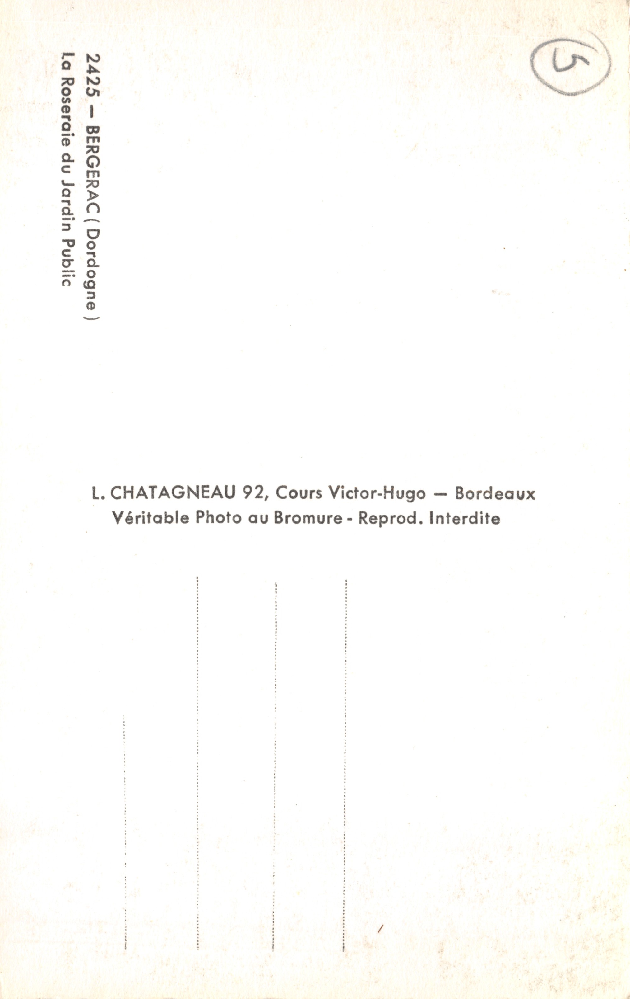 Rosaleda del Jardín Público — Bergerac (Dordogne) — L. Chatagneau, Bordeaux — Reverso