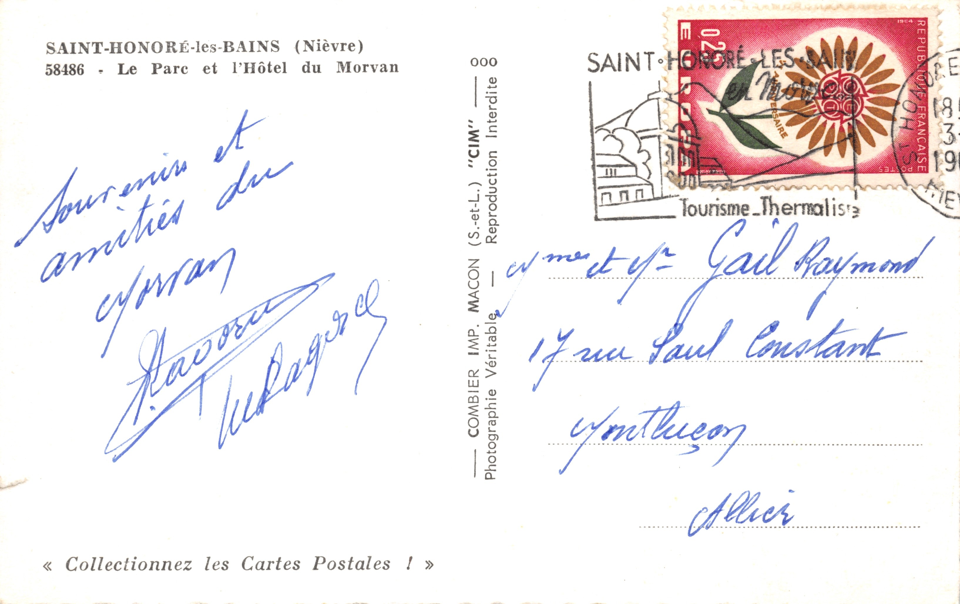 Saint-Honoré-les-Bains — Il Parco e l'Hotel du Morvan — Combier Imp. (S.-et-L.) — Verso