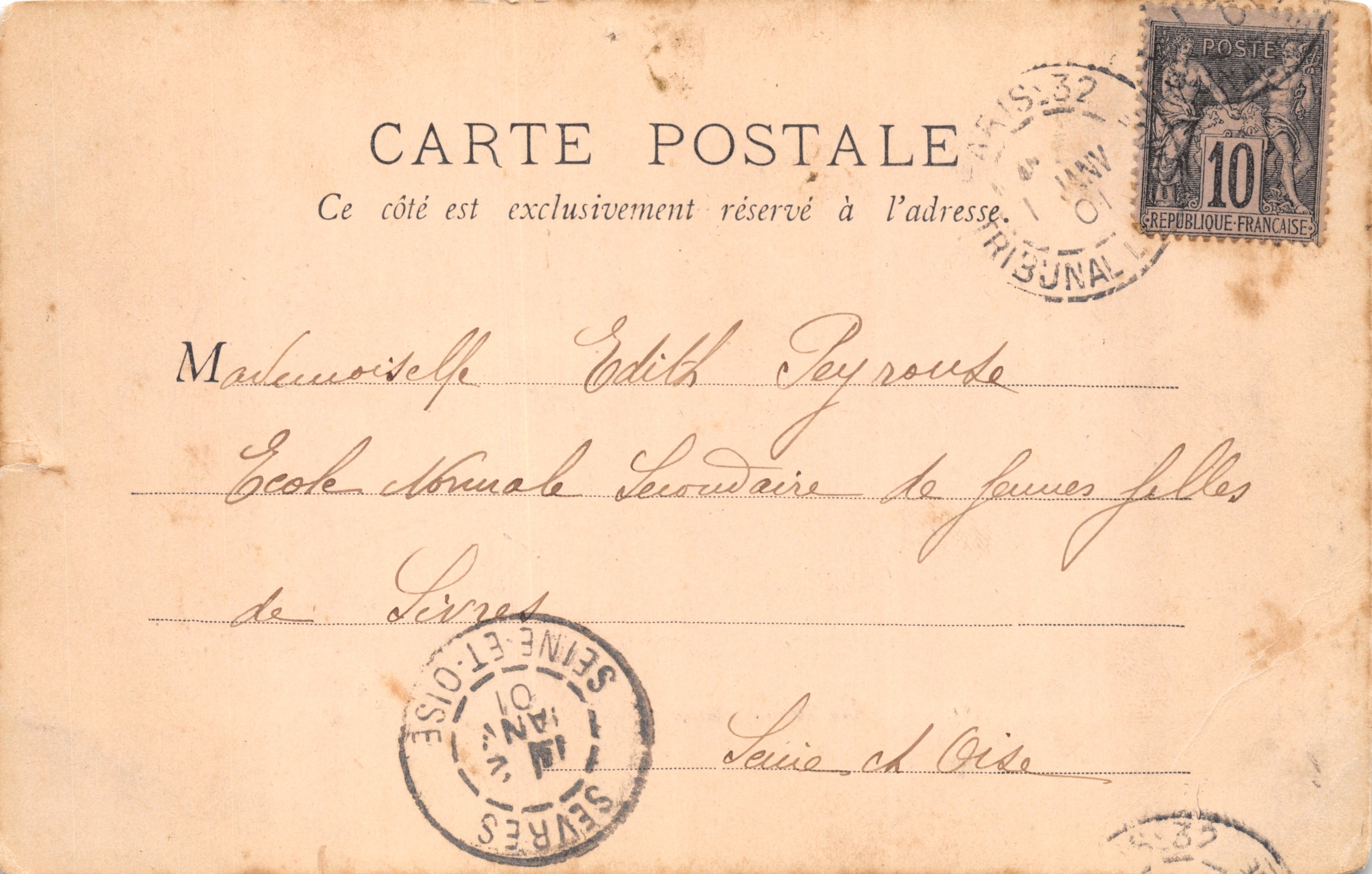 Katedra Notre-Dame — widok fasady i rzeki — wydawca B.F., Paryż, n° 64 — Rewers