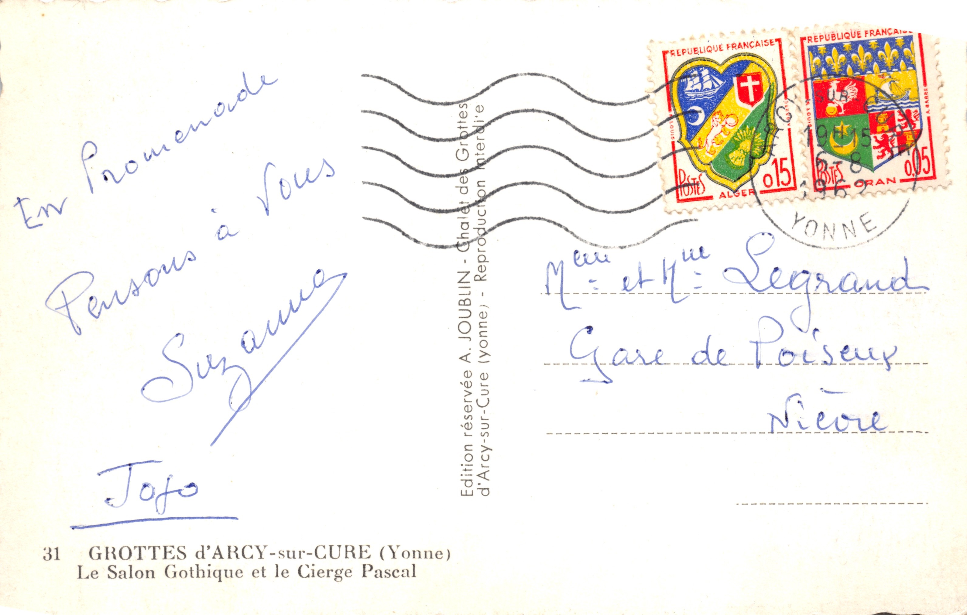 Grottes d'Arcy-sur-Cure — Salon Gothique et le Cierge Pascal — Édition A. JOUBLIN — Verso