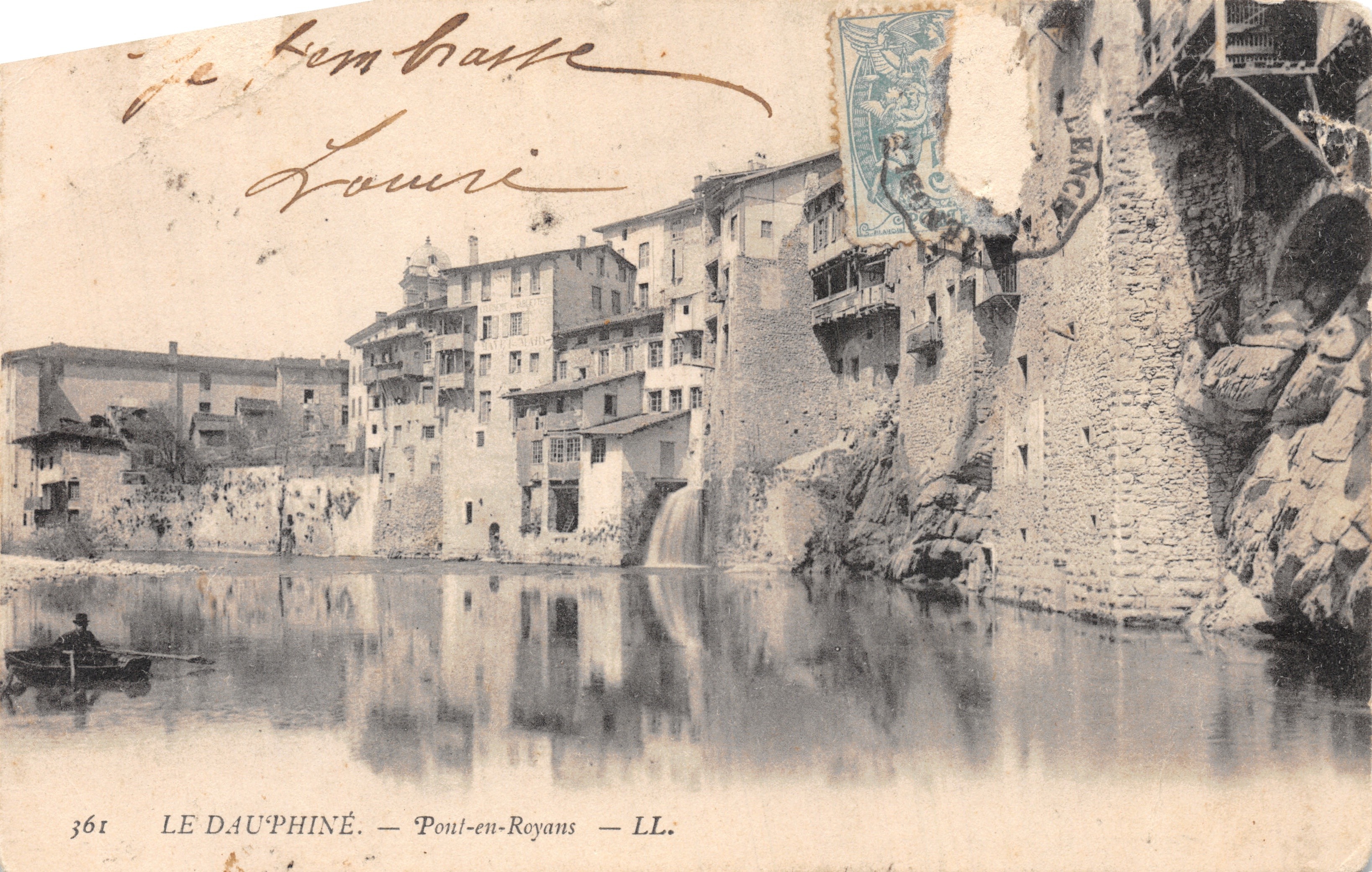 Pont-en-Royans — Vue du pont et des maisons sur la rivière — éditeur LL