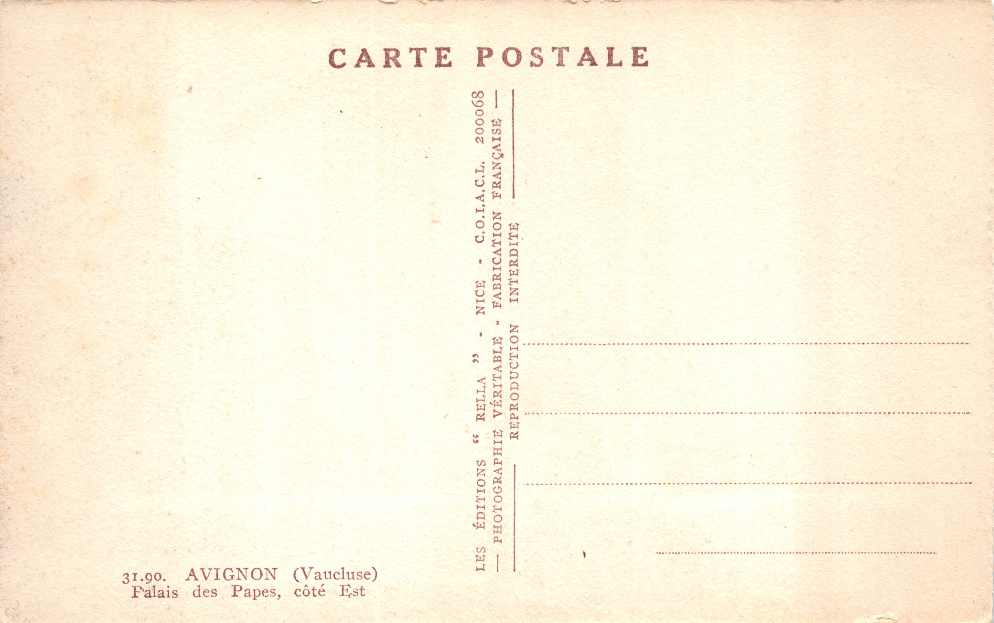 Avignon — Palazzo dei Papi, lato Est — Éditions Bella — Verso