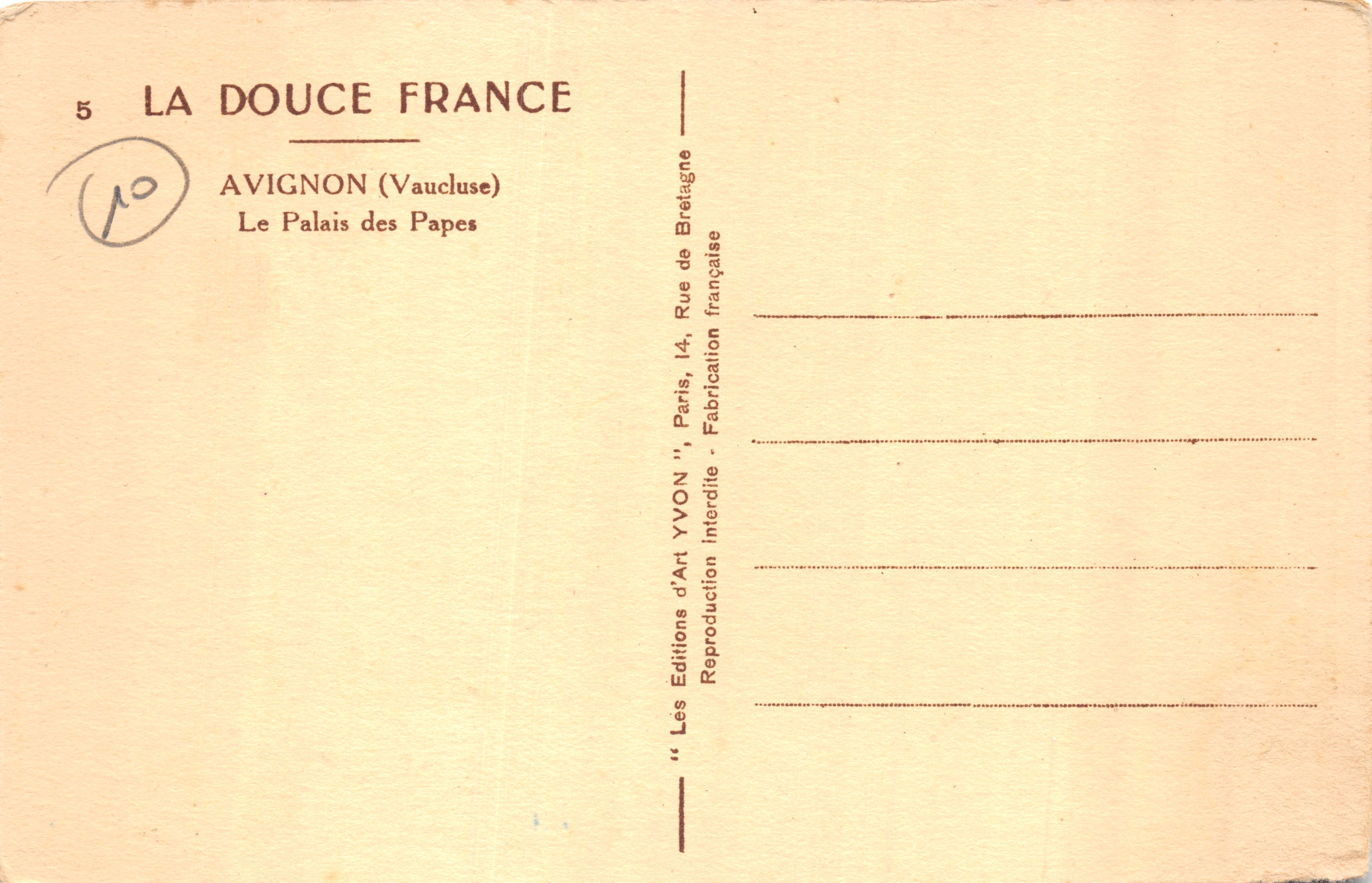 Avignon — Palazzo dei Papi — editore YVON — Verso