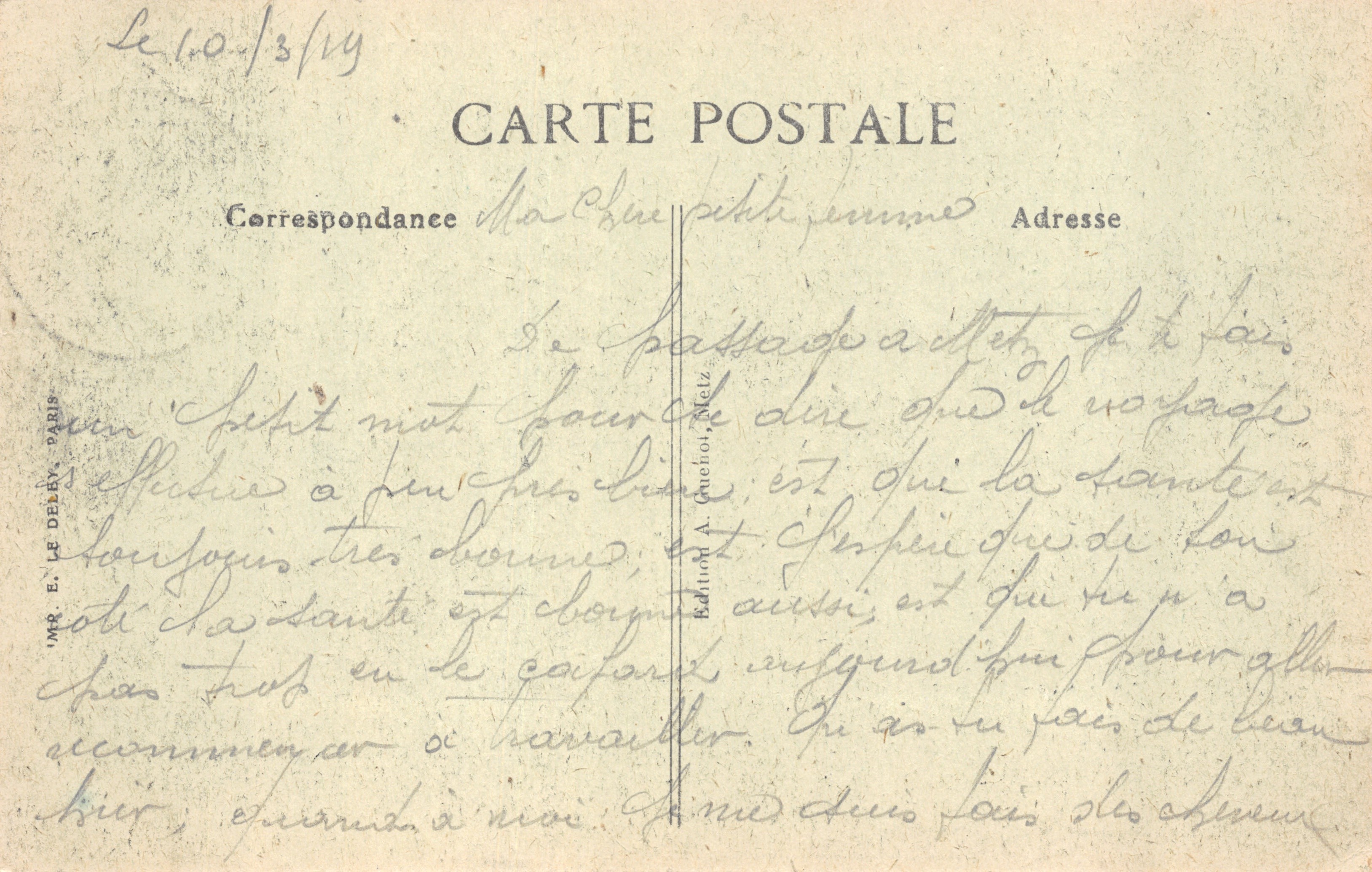 Metz — La Catedral — Editor A. Le Delby, Paris — Reverso