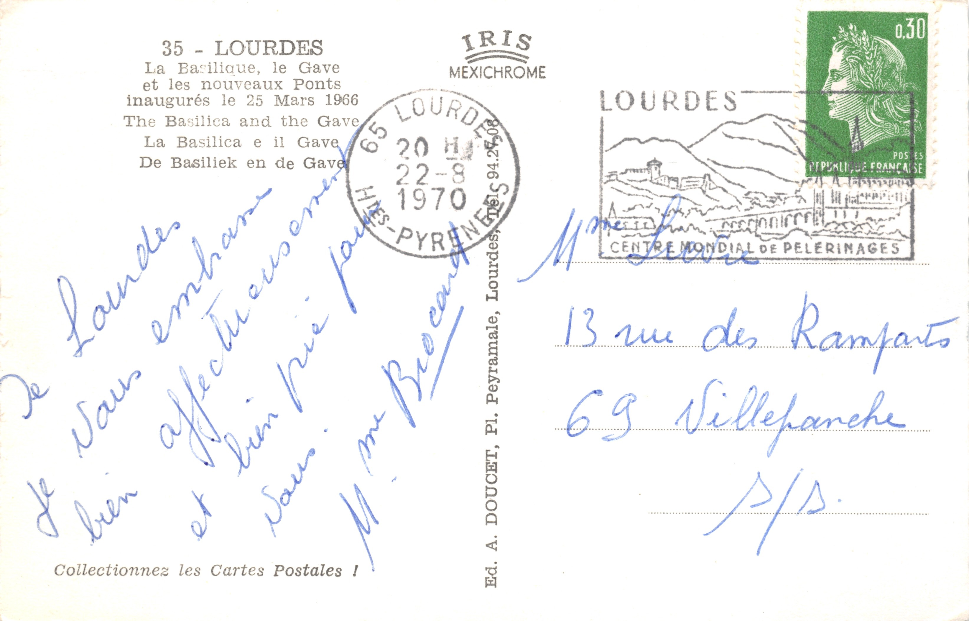 Lourdes — Basiliek en nieuwe bruggen over de Gave — uitgever IRIS — Achterkant