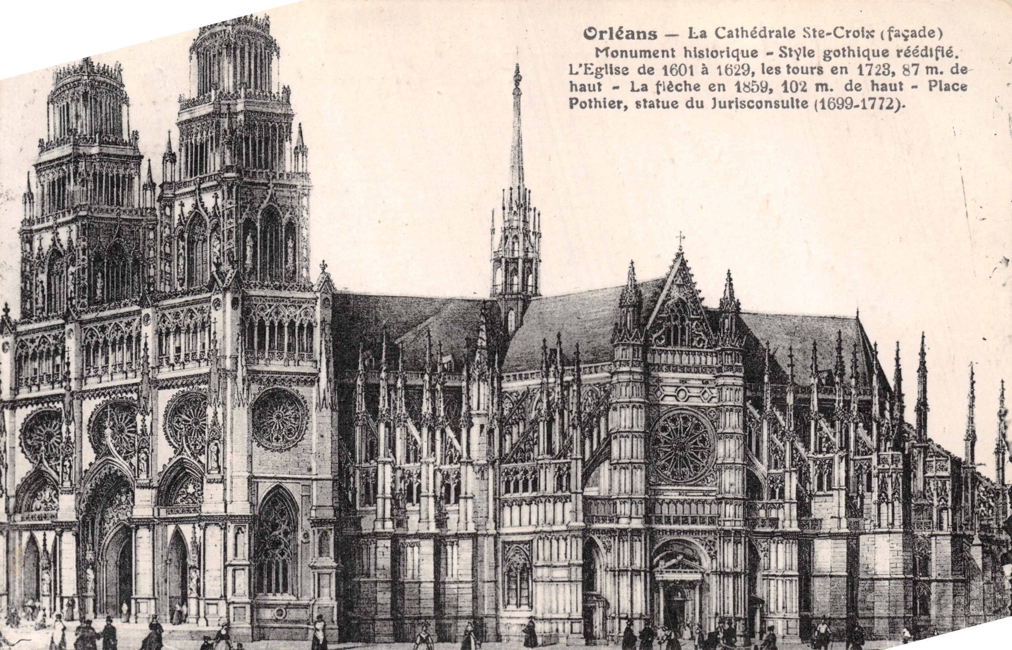 Orléans — Vista della facciata gotica della Cattedrale di Sainte-Croix — Editore L. Lenormand, Orléans