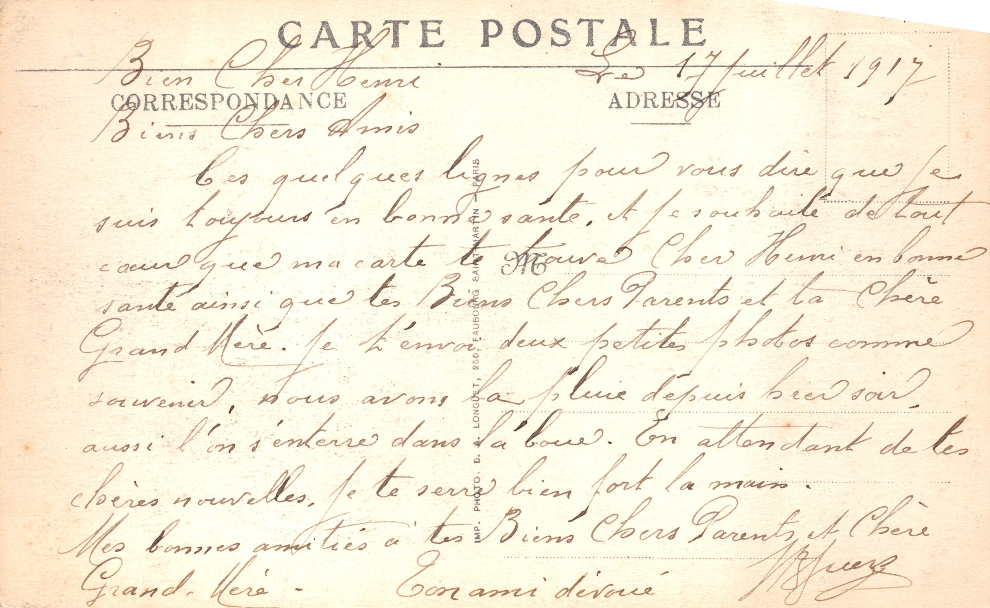 Casa bombardata a Soissons — rue du Château — editore P. C. Soissons, n°3 — Verso