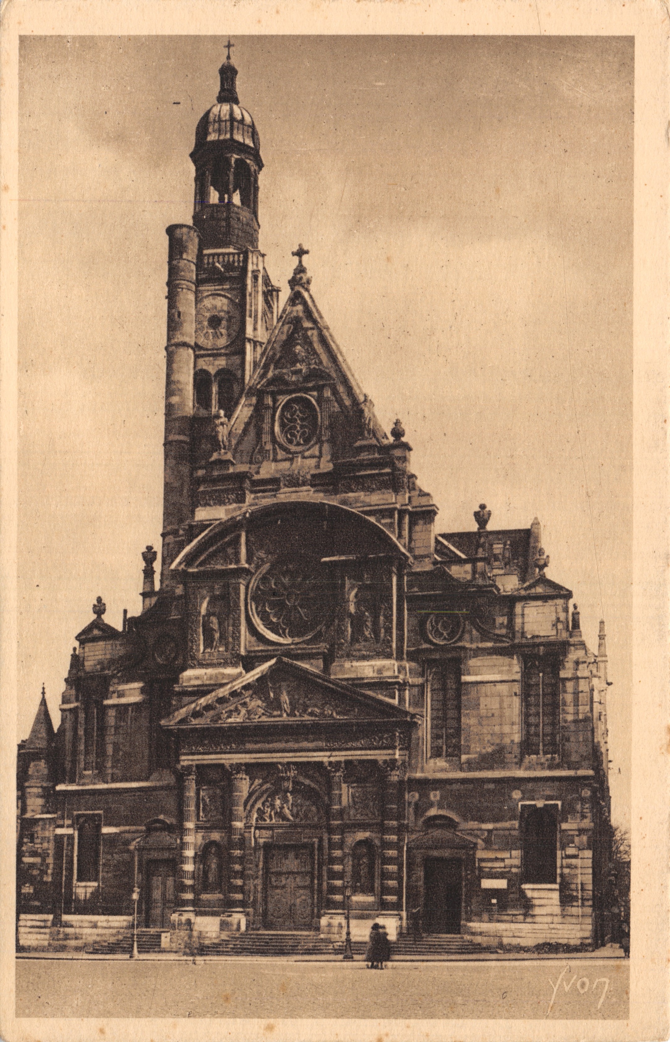Église Saint-Étienne-du-Mont — façade ornée de rosaces et de statues — éditeur YVON, n°71