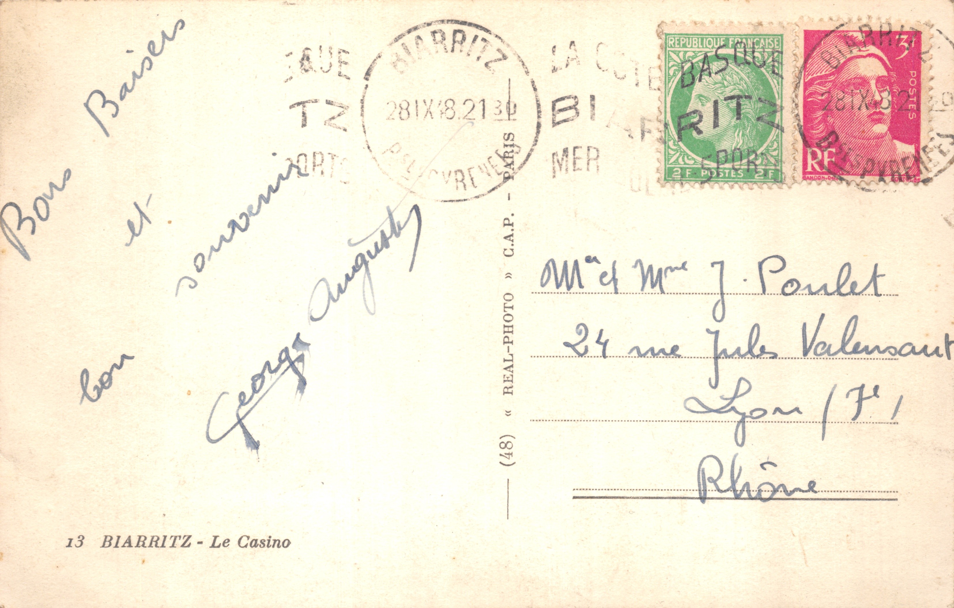 Biarritz — Het Casino — uitgever C.A.P. n°13 — Achterkant