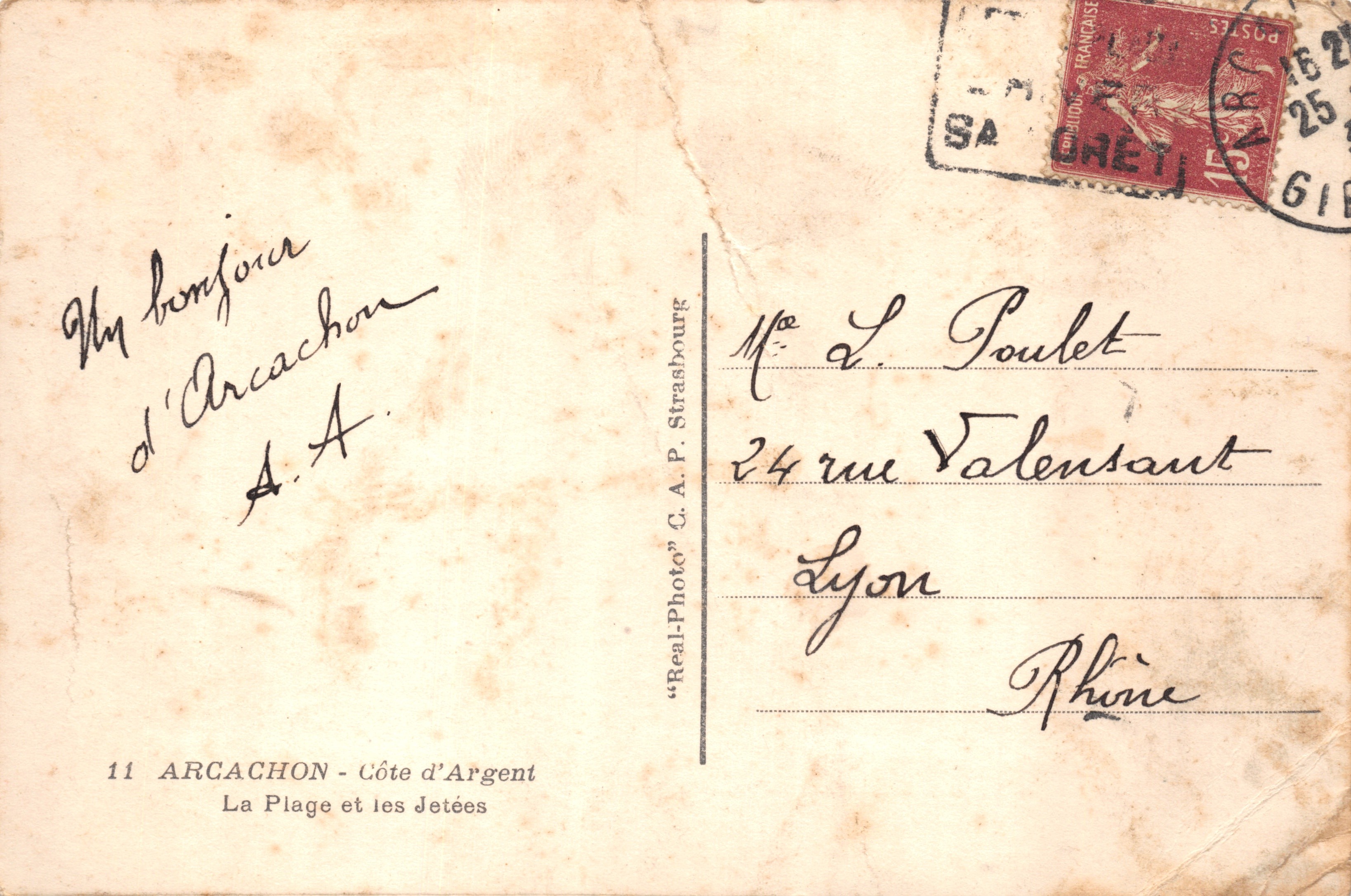 Arcachon — Der Strand und die Pier — Verlag C.A.P. Strasbourg n°11 — Rückseite
