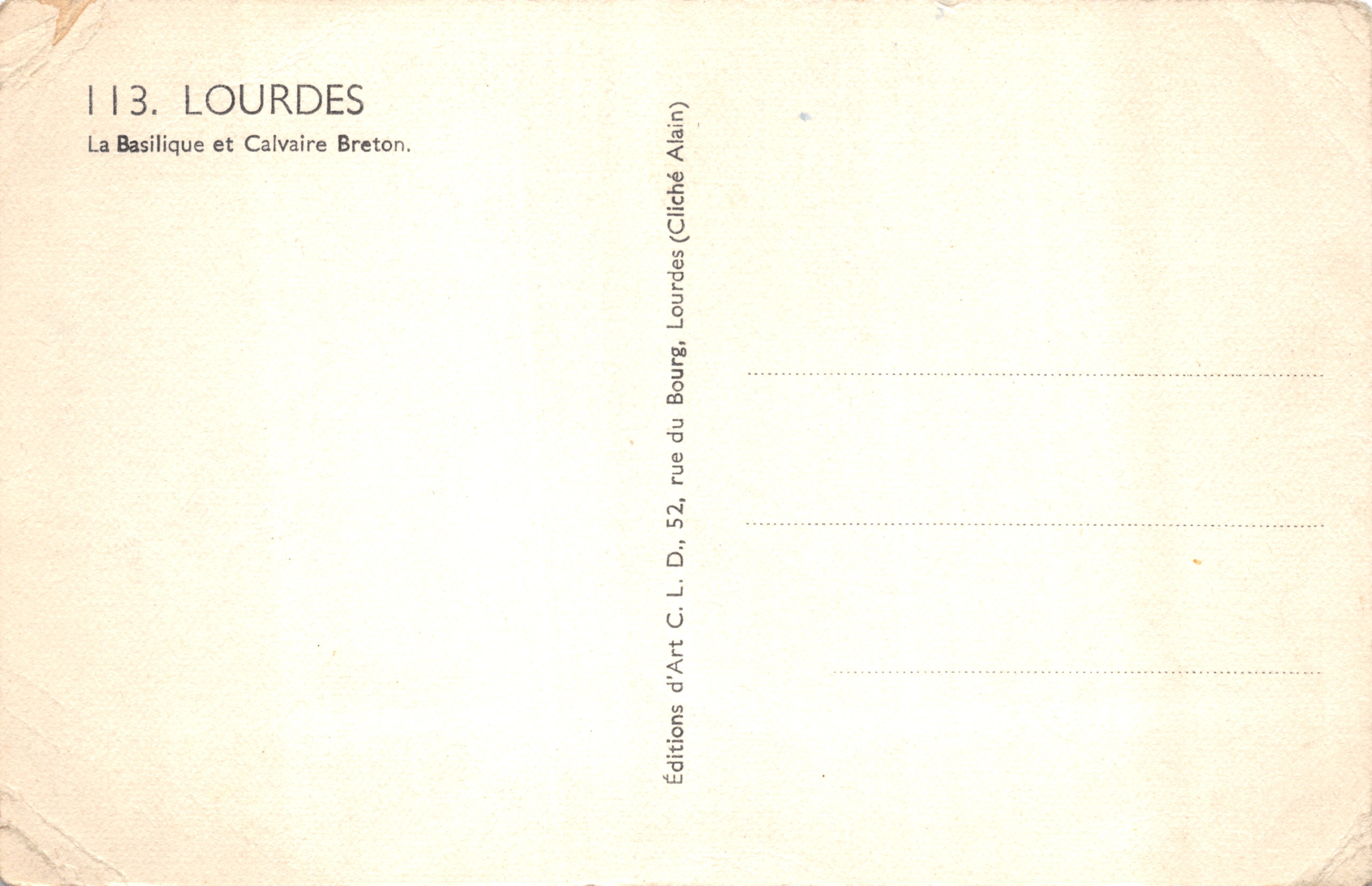 Lourdes — Basílica y Calvario Bretón — Éditions d'Art Alain — Reverso