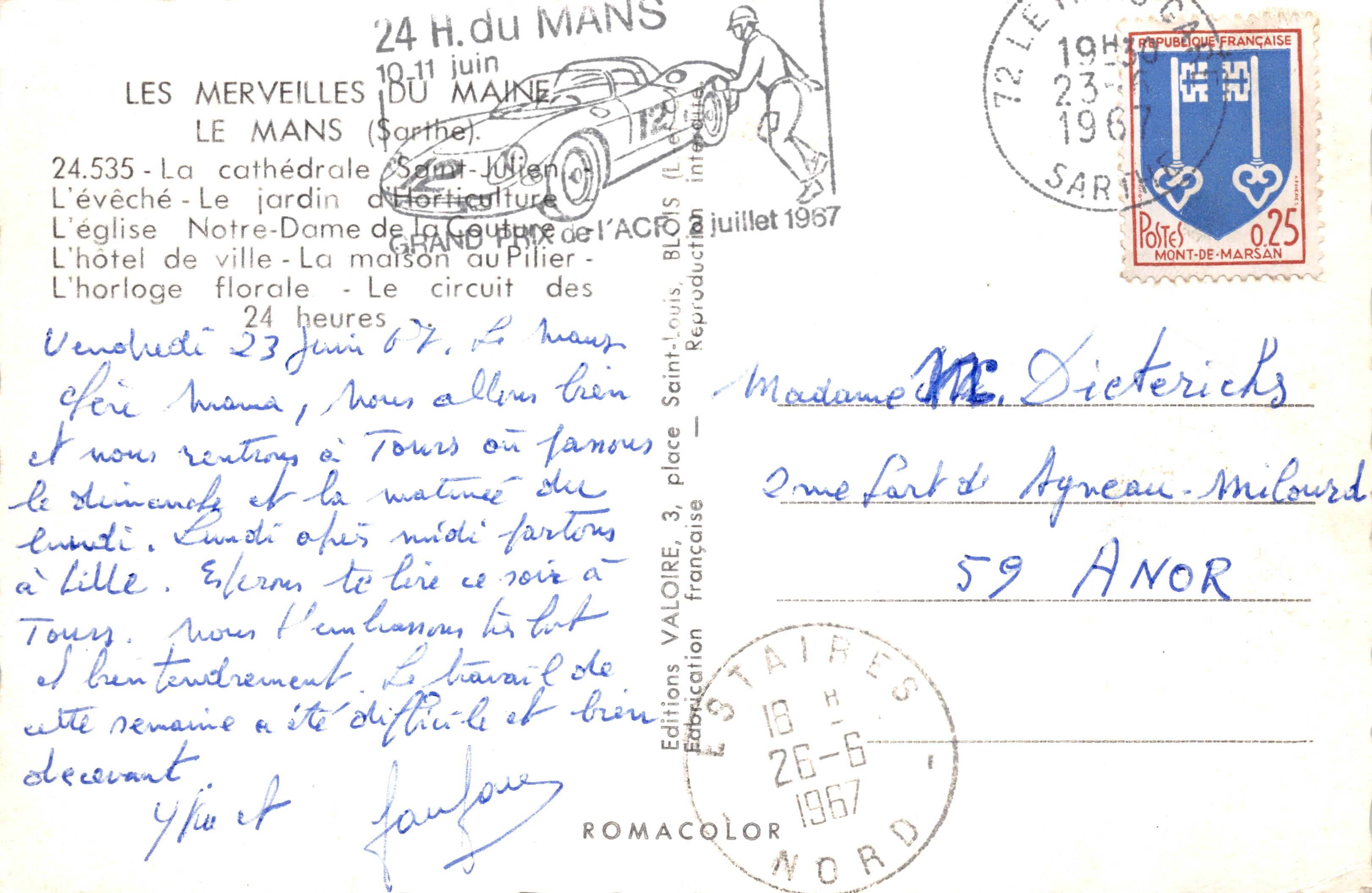 Le Mans — Cattedrale, giardino, orologio a fiori e circuito — Edizioni ROMACOLOR — Verso