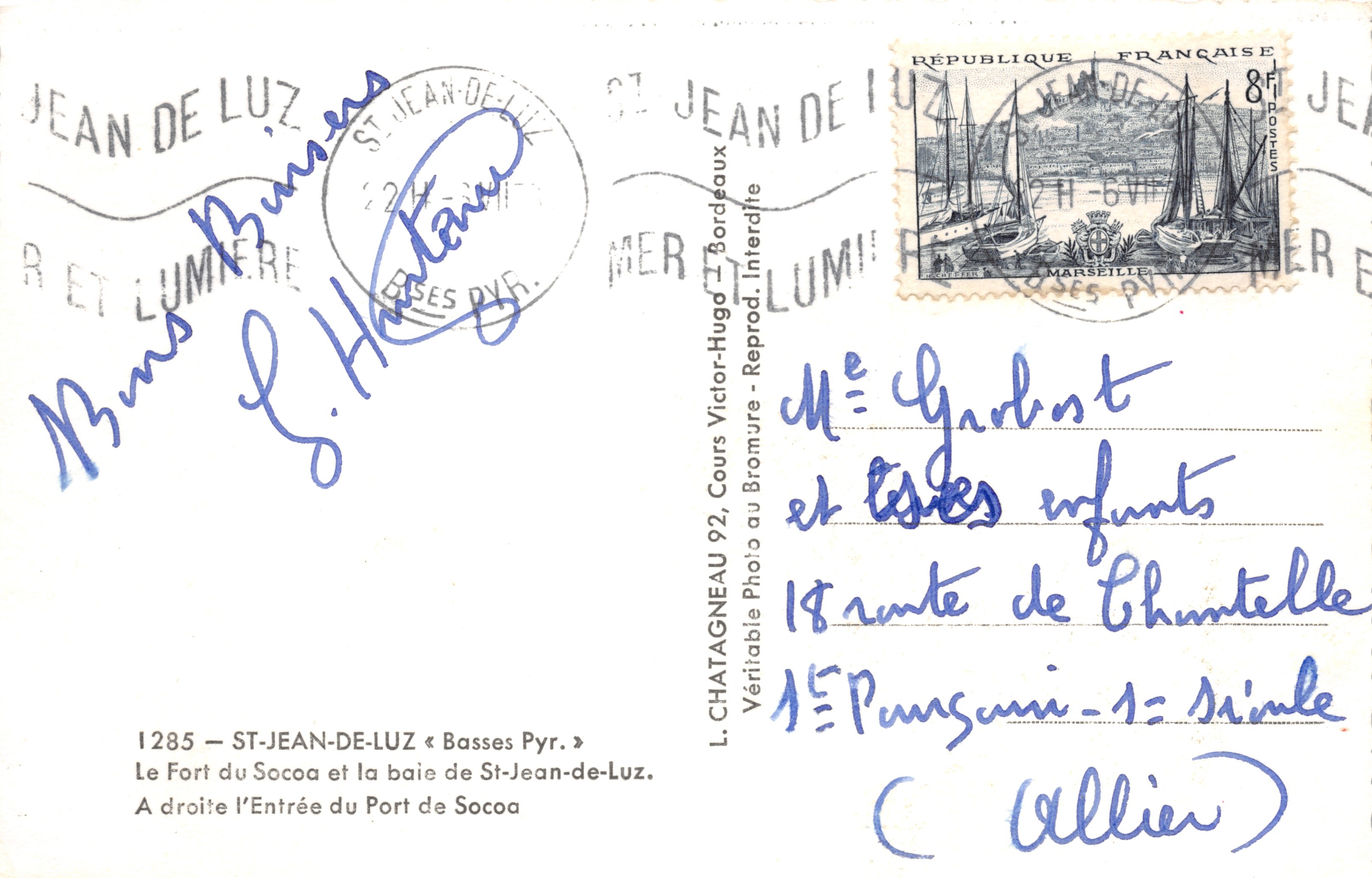 Het Fort van Socoa en de baai van St-Jean-de-Luz — uitgever L. Chatagneau, nr. 1285 — Achterkant