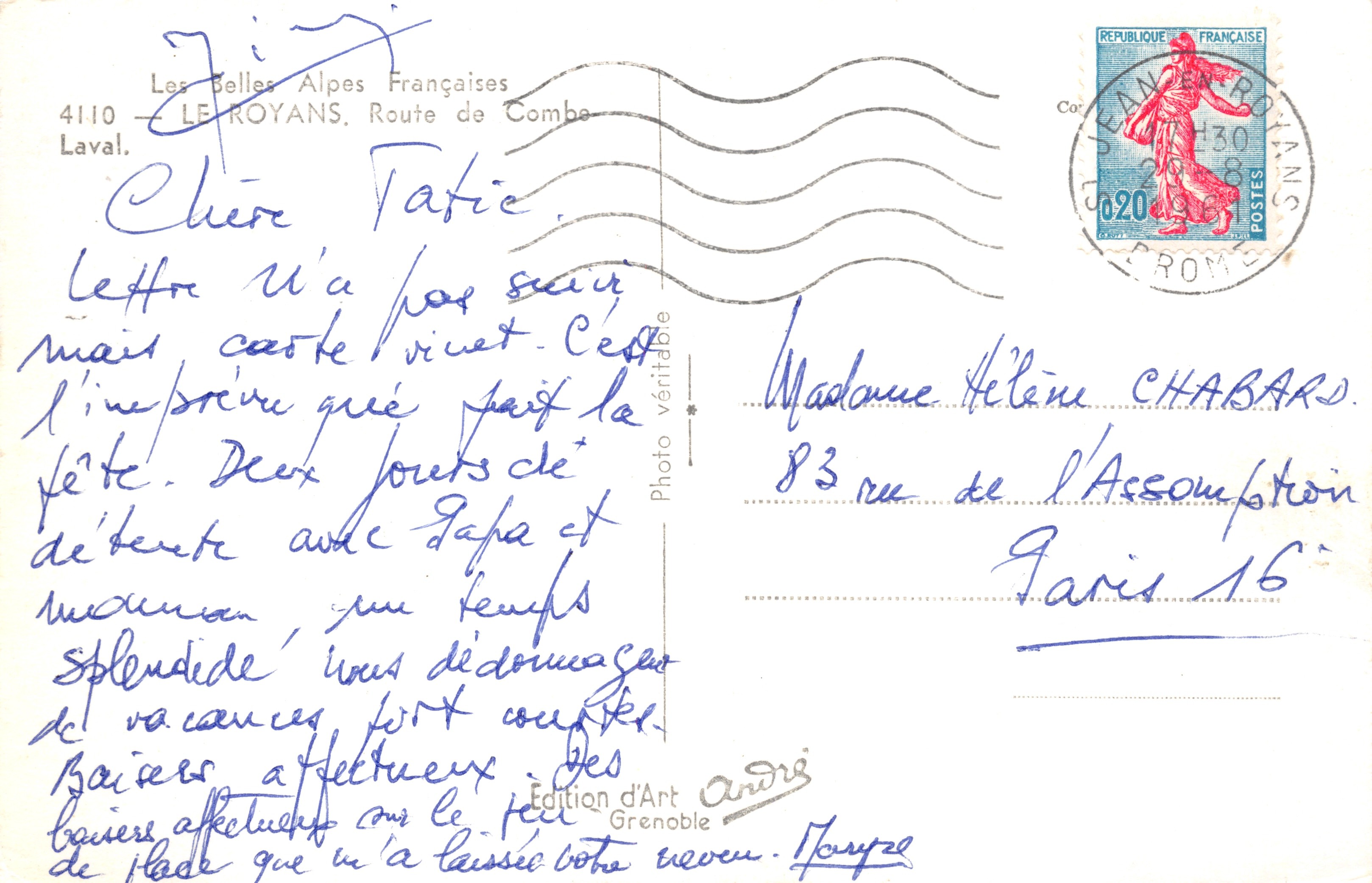 Vista del canyon della Combe — editore André, Grenoble — Verso