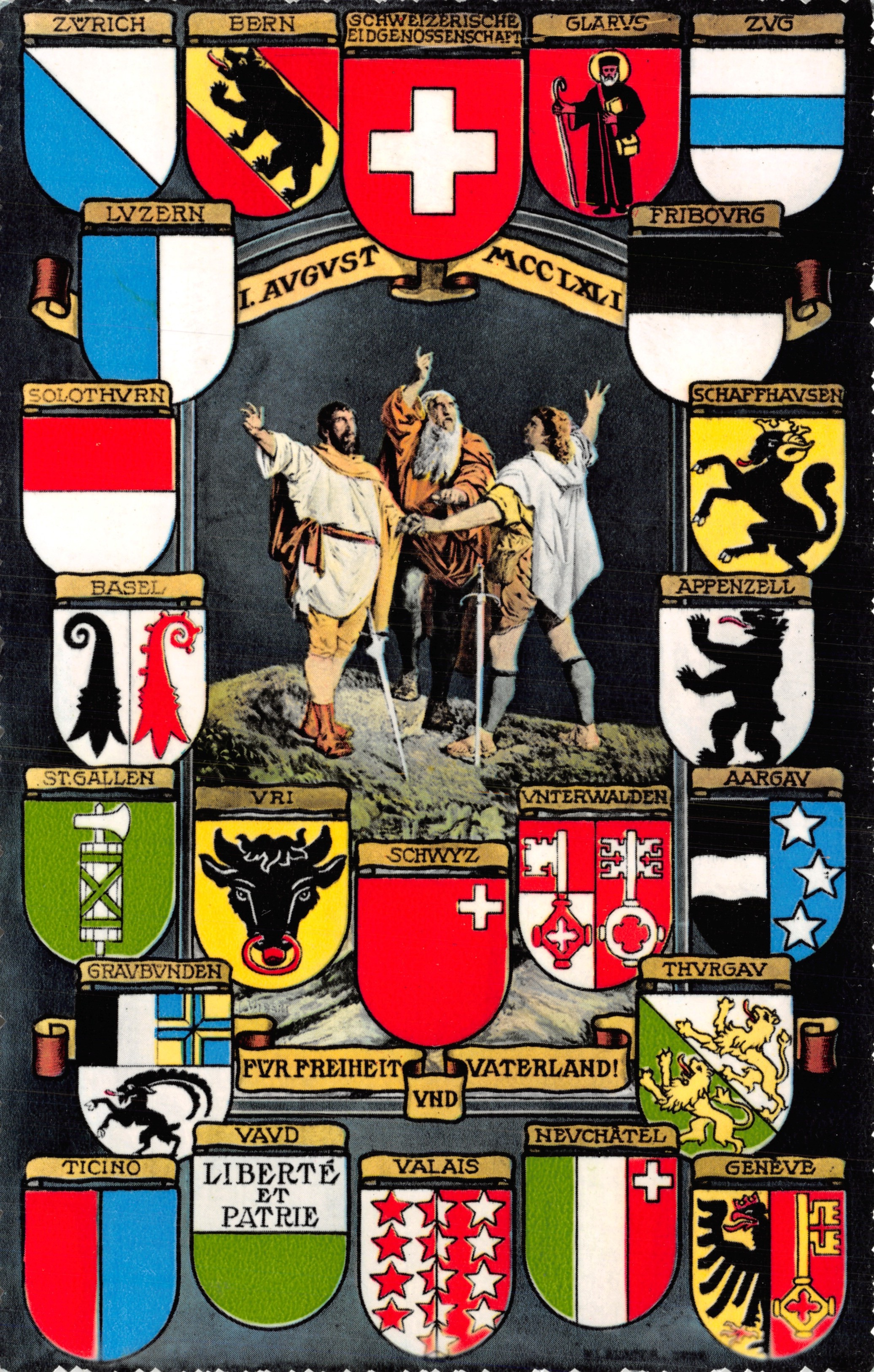 Los cantones suizos — escenas de la historia suiza — editor Photoglob - Wehrli A. G. - Zürich
