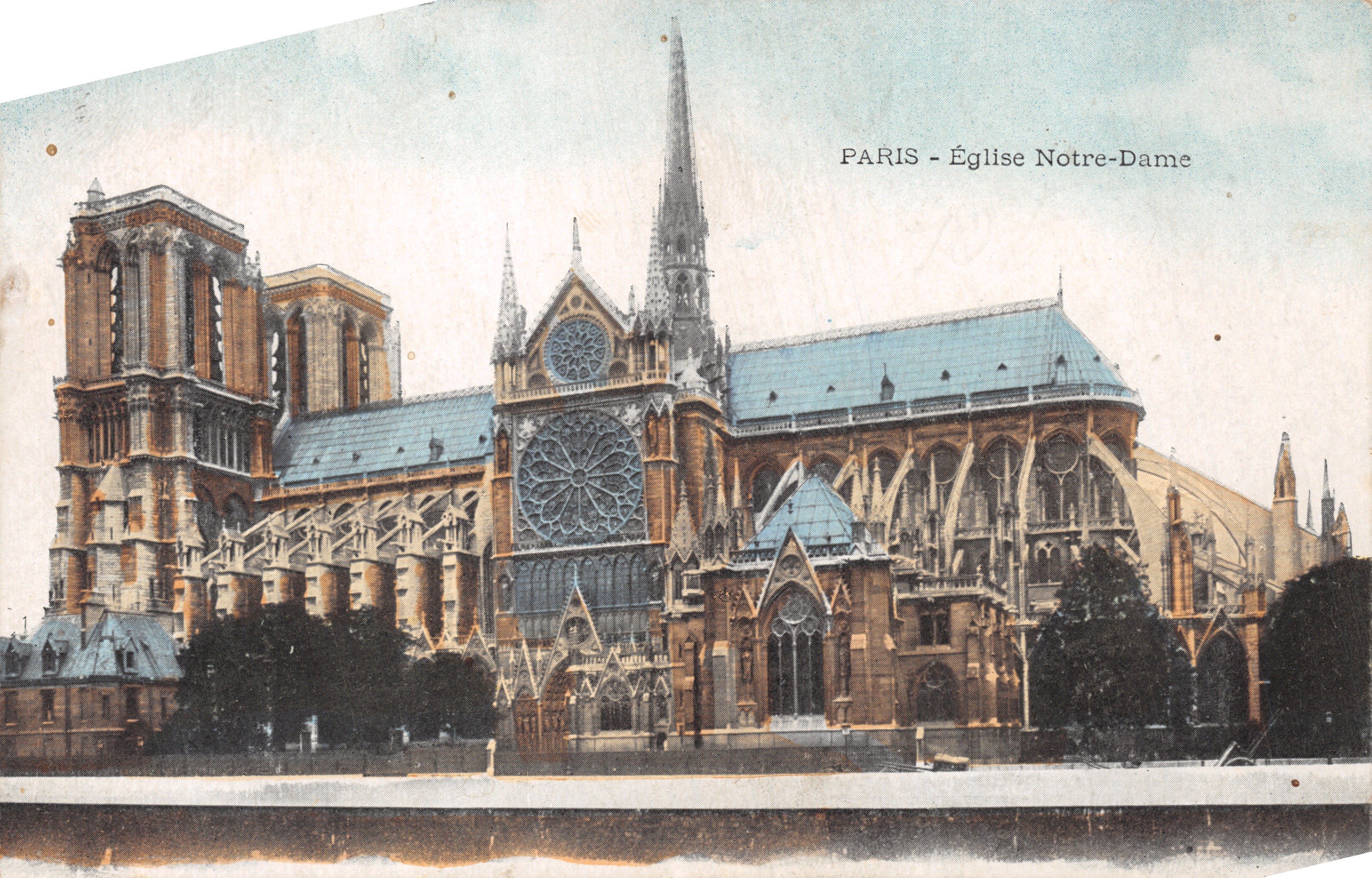 PARIS - Kerk Notre-Dame — uitzicht op de westelijke façade met de roos en de torens, uitgever IMPRIMÉ SUR LA CARTE