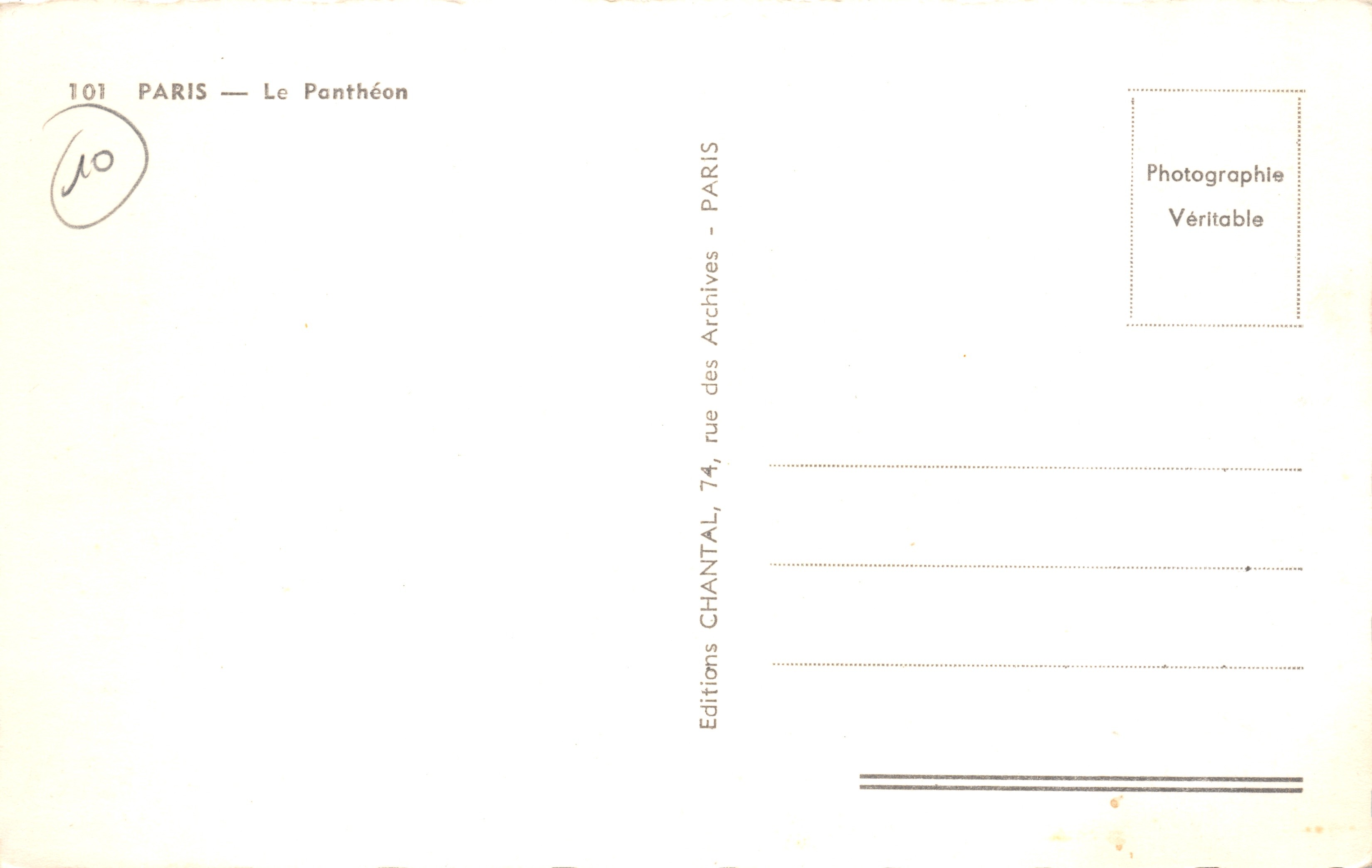 Paris — Le Panthéon — éditeur Chantal — Achterkant