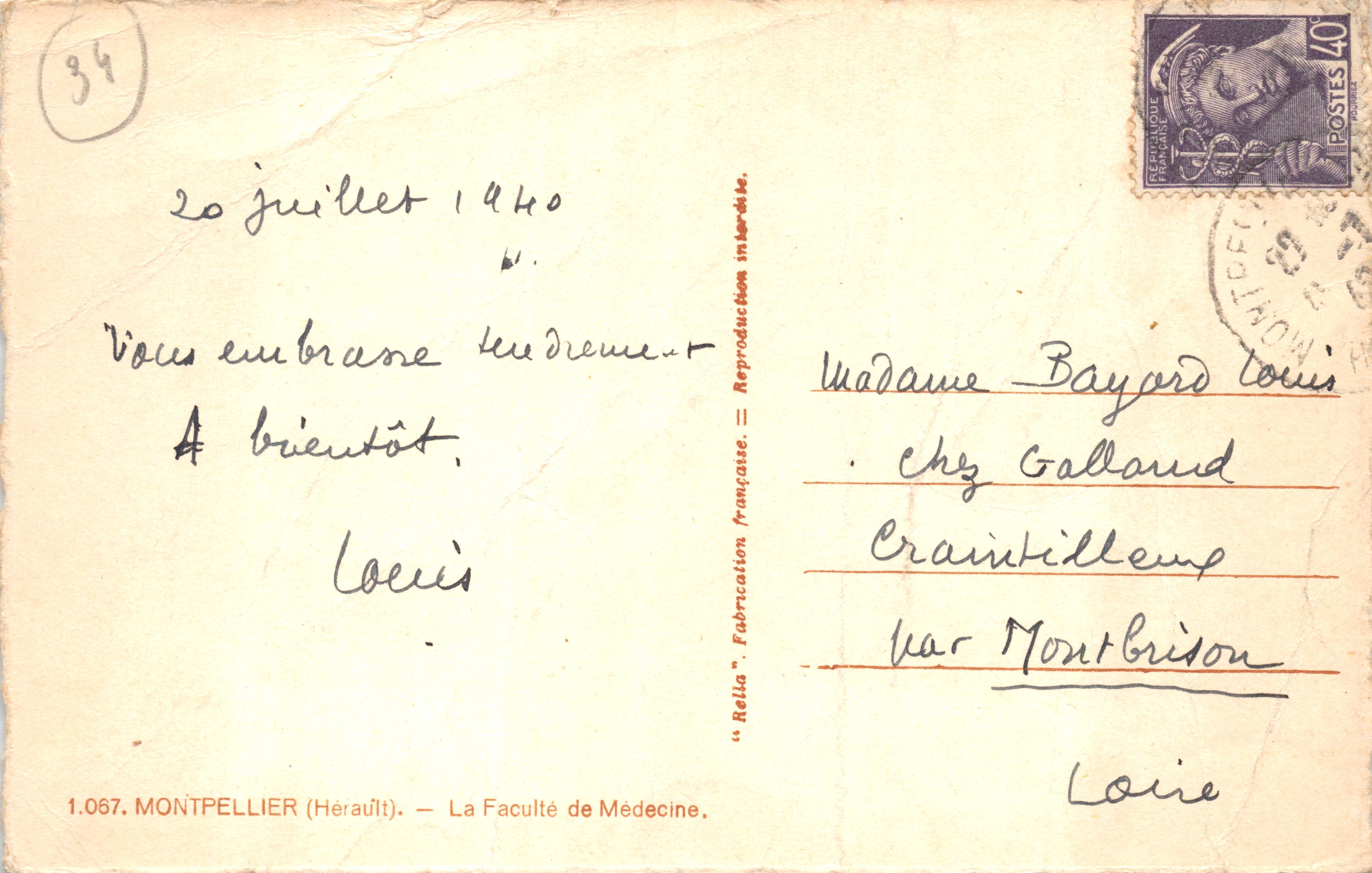 Montpellier — De Faculteit van Geneeskunde — uitgever Rella — Achterkant