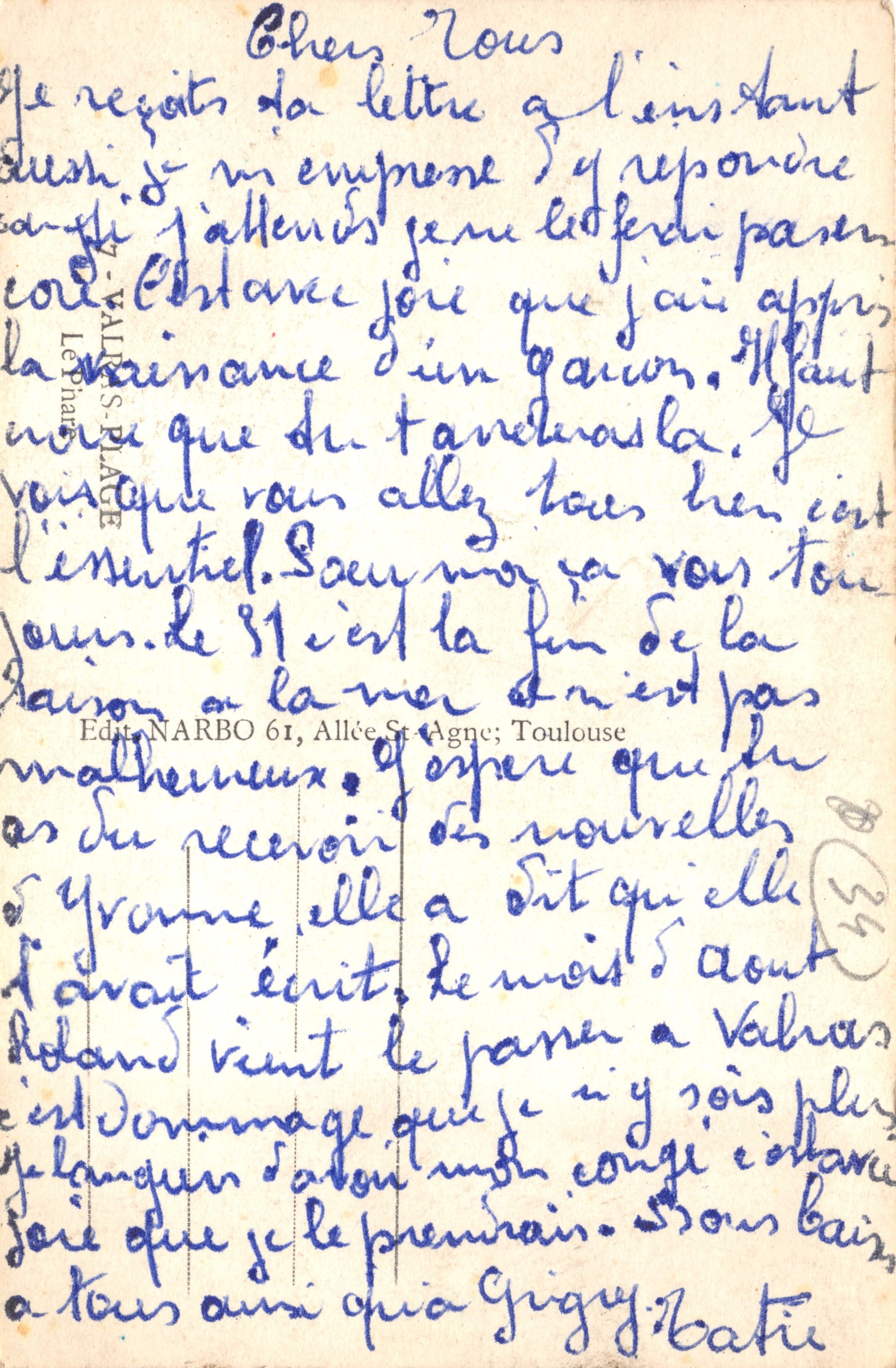 Plage de Tandarasa — phare sur jetée — éditeur NARBO 61 — Achterkant