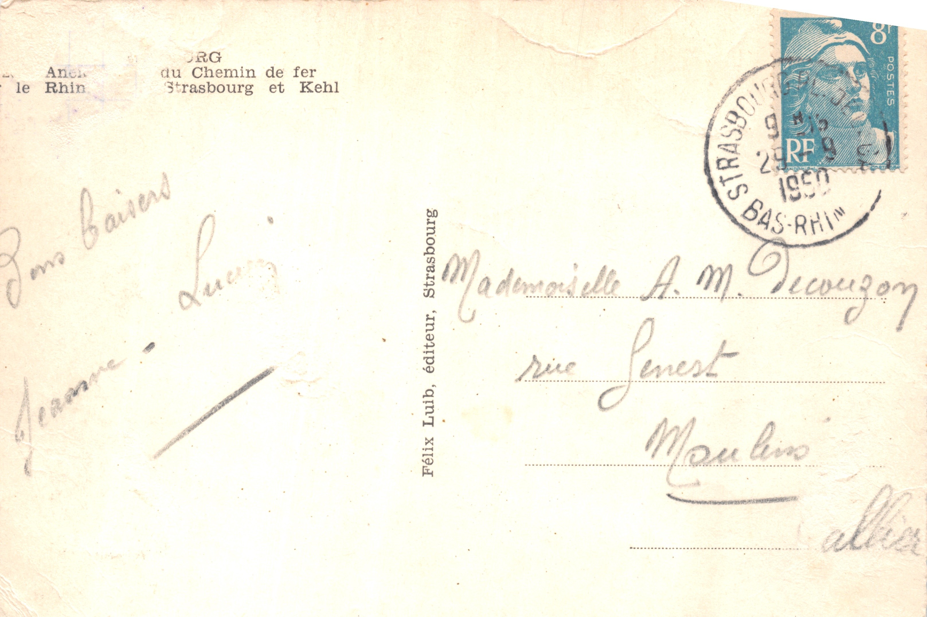 Pont du Chemin de fer Strasbourg et Kehl — éditeur Félix Lulib, Strasbourg — Back