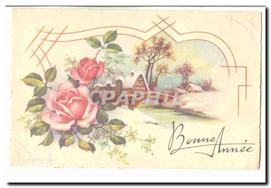 CPA FAntaisie Bonne annee Fleurs Roses