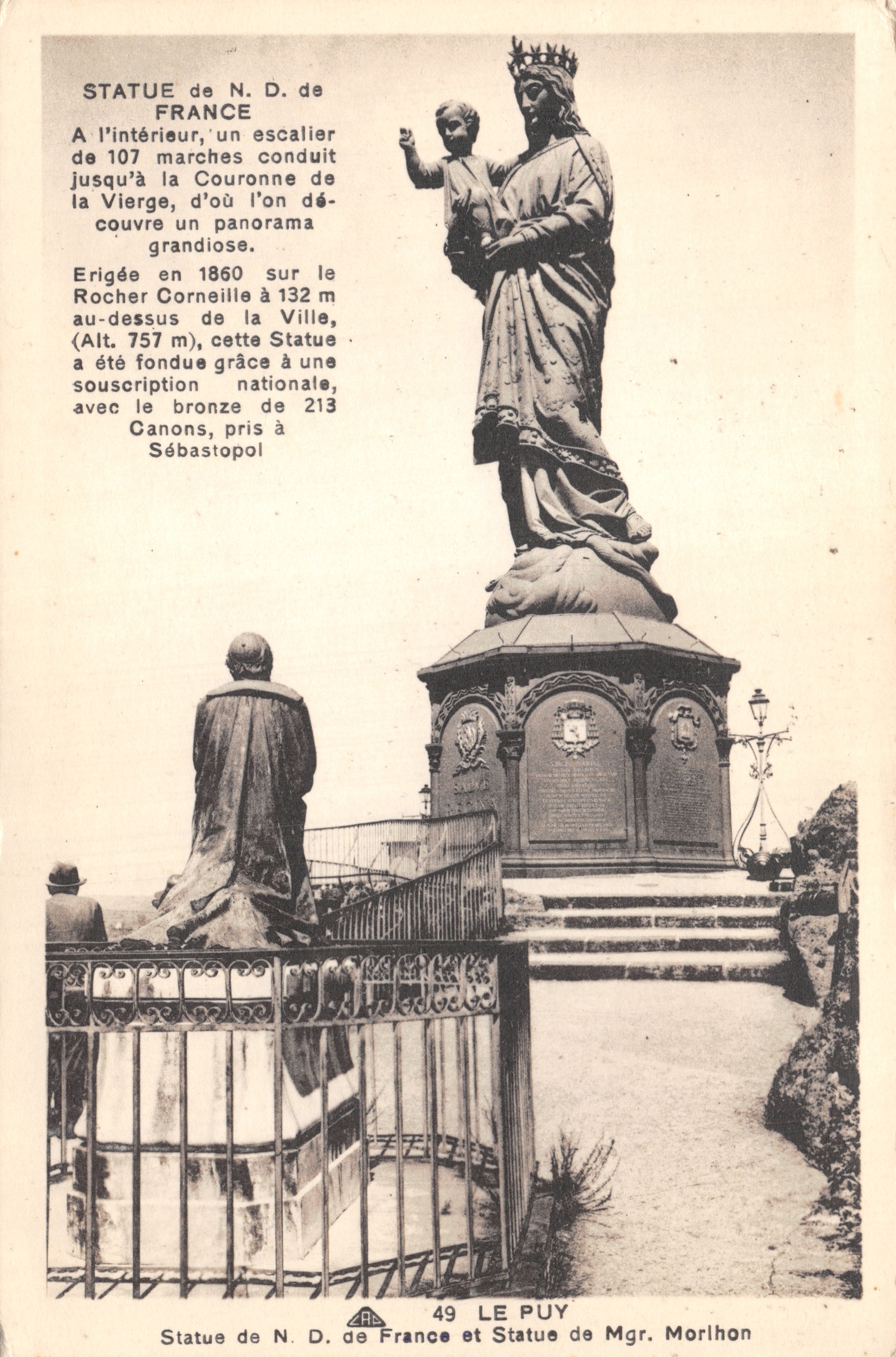 Estatua de N.D. de Francia y Estatua del Mgr. Morlhon — Le Puy — editada por Cie des Arts Photomécaniques, Estrasburgo