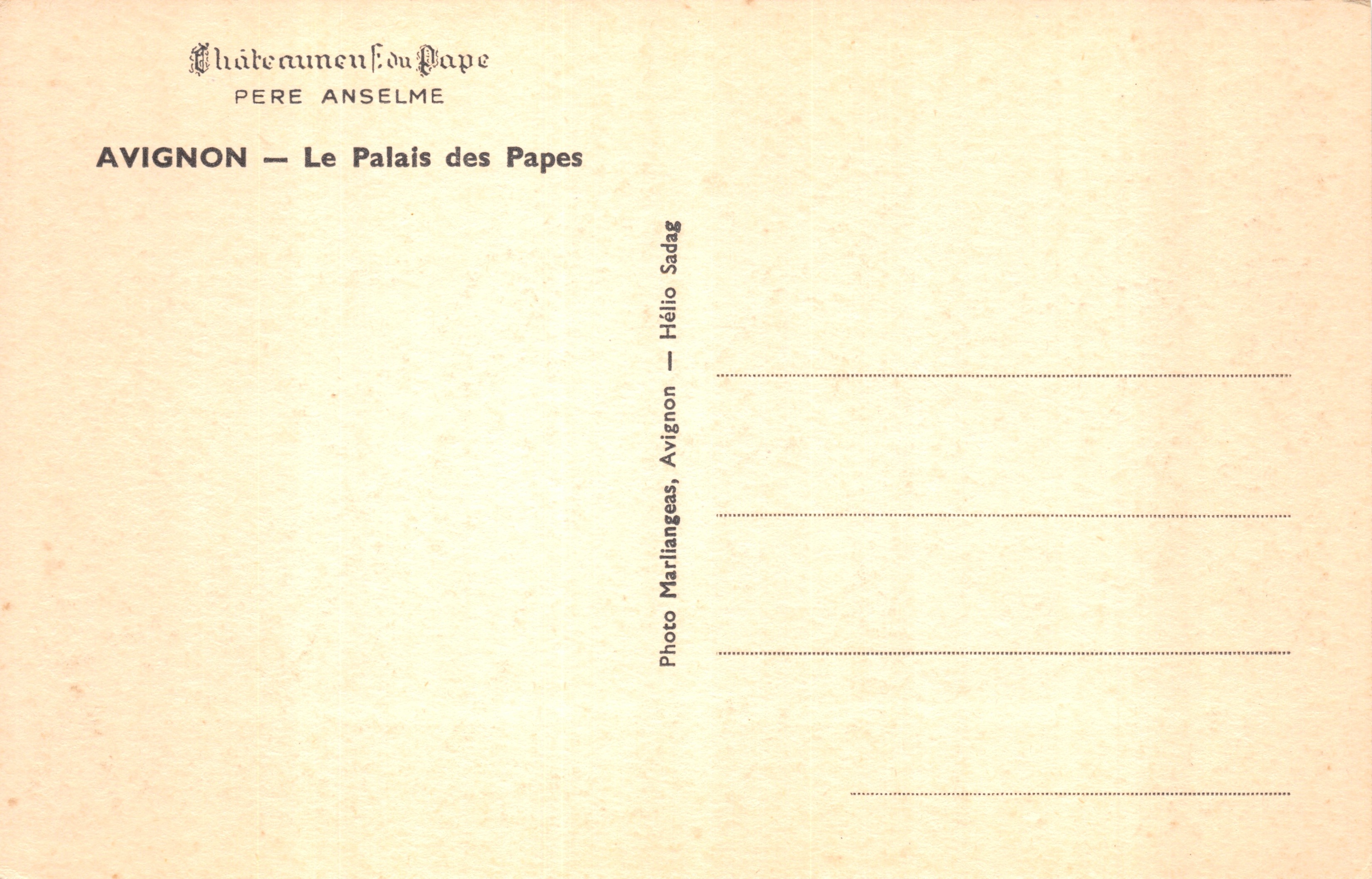 Avignon — Il Palazzo dei Papi — editore Châteauneuf-du-Pape, Padre Anselme — Verso