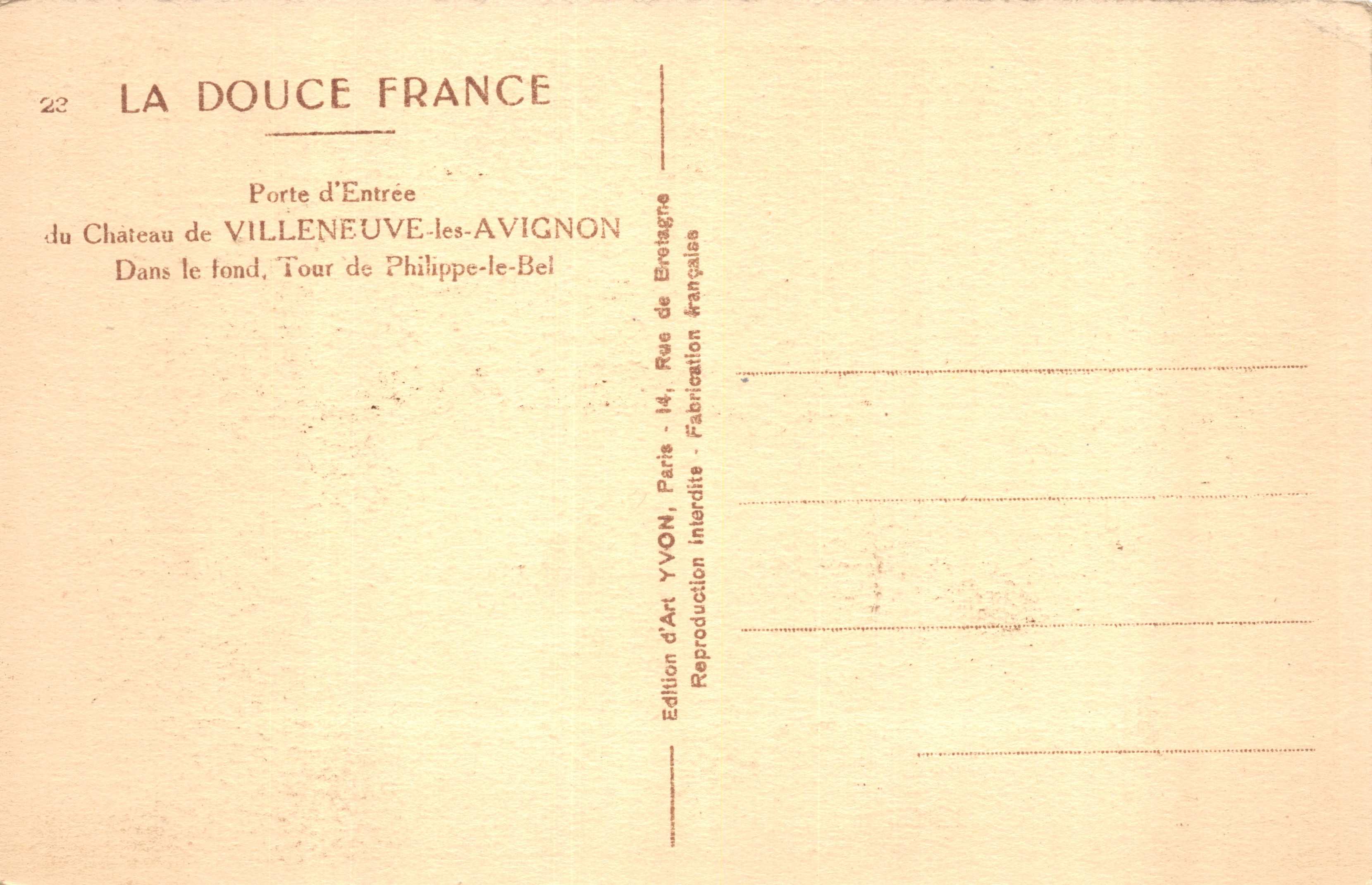 Porta d'ingresso — del Castello di VILLENEUVE-les-AVIGNON — editore YVON — Verso