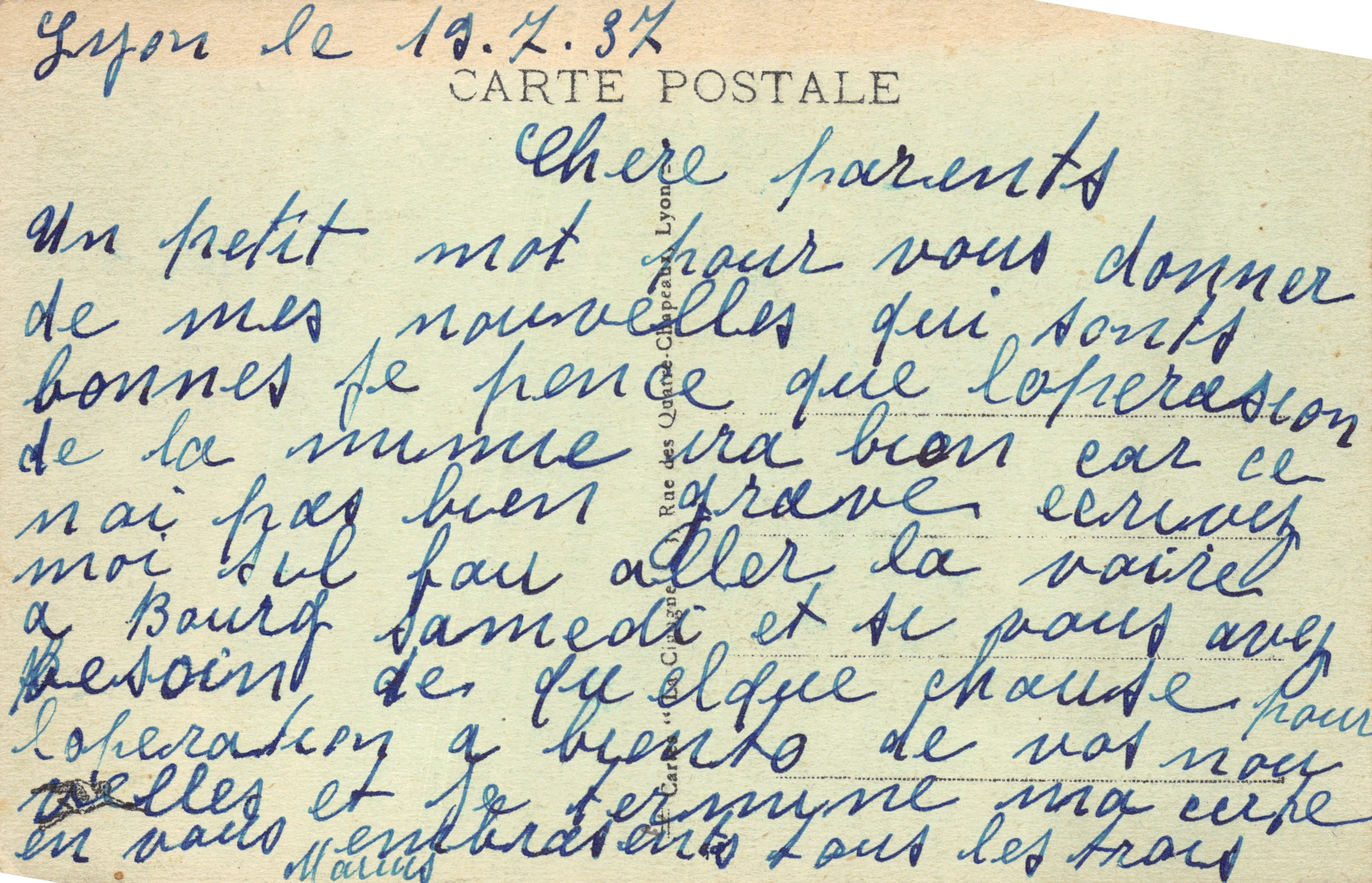 LYON - Prefettura del Rodano — editore Cartes des Ojane-Chapais, n° 34 — Verso