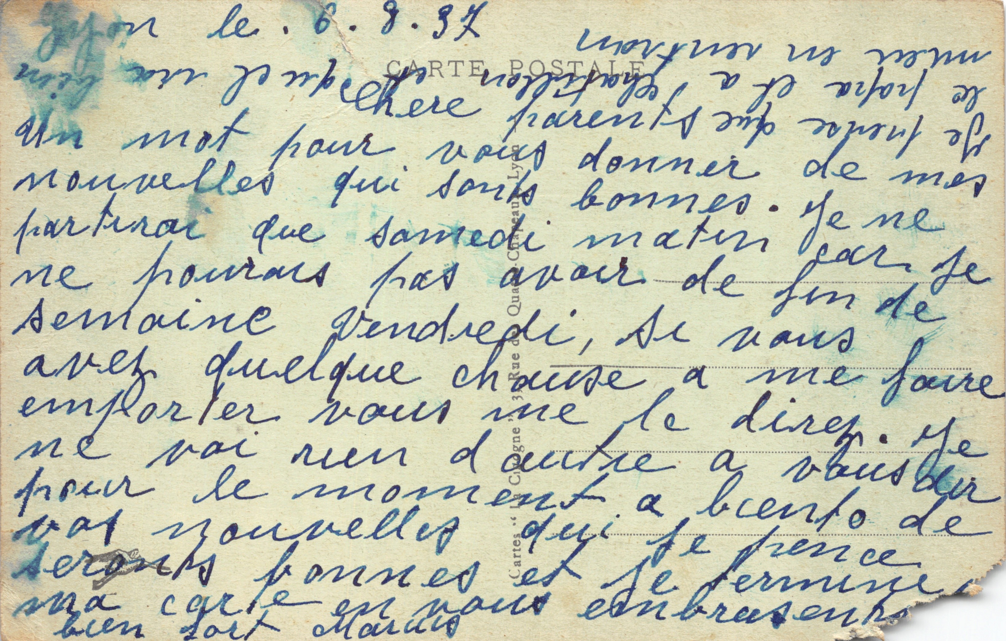 Lyon - Monumento ai Caduti - Editore: Cartes « Cognac » — Verso