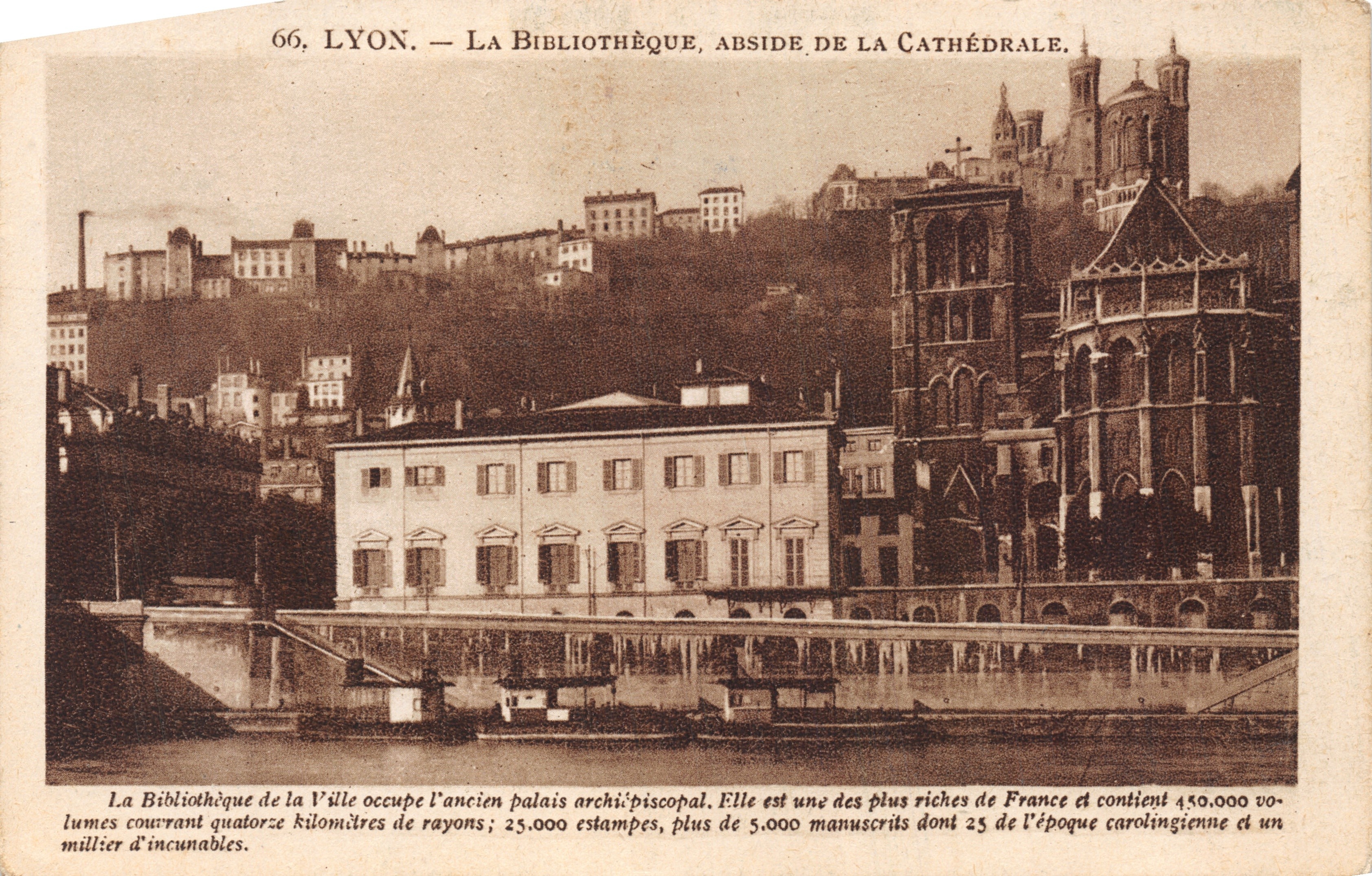 LYON — Vista de la Biblioteca, ábside de la Catedral — Editor: X. Gouguin & Cie, Lyon, n.º 66