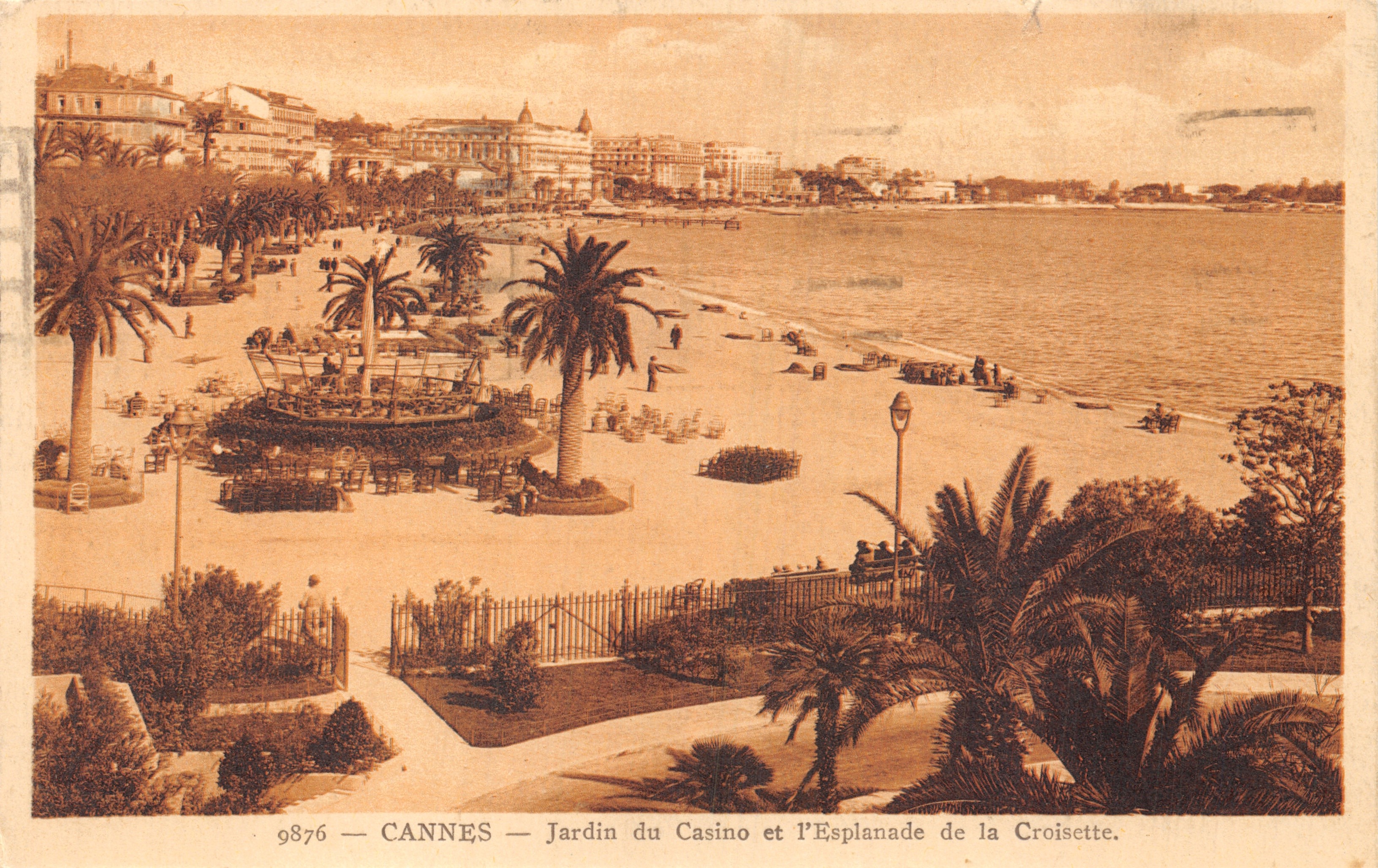 CANNES — Jardín del Casino y la Esplanade de la Croisette — Impr. A.D.L.A. de Nice, n° 9876