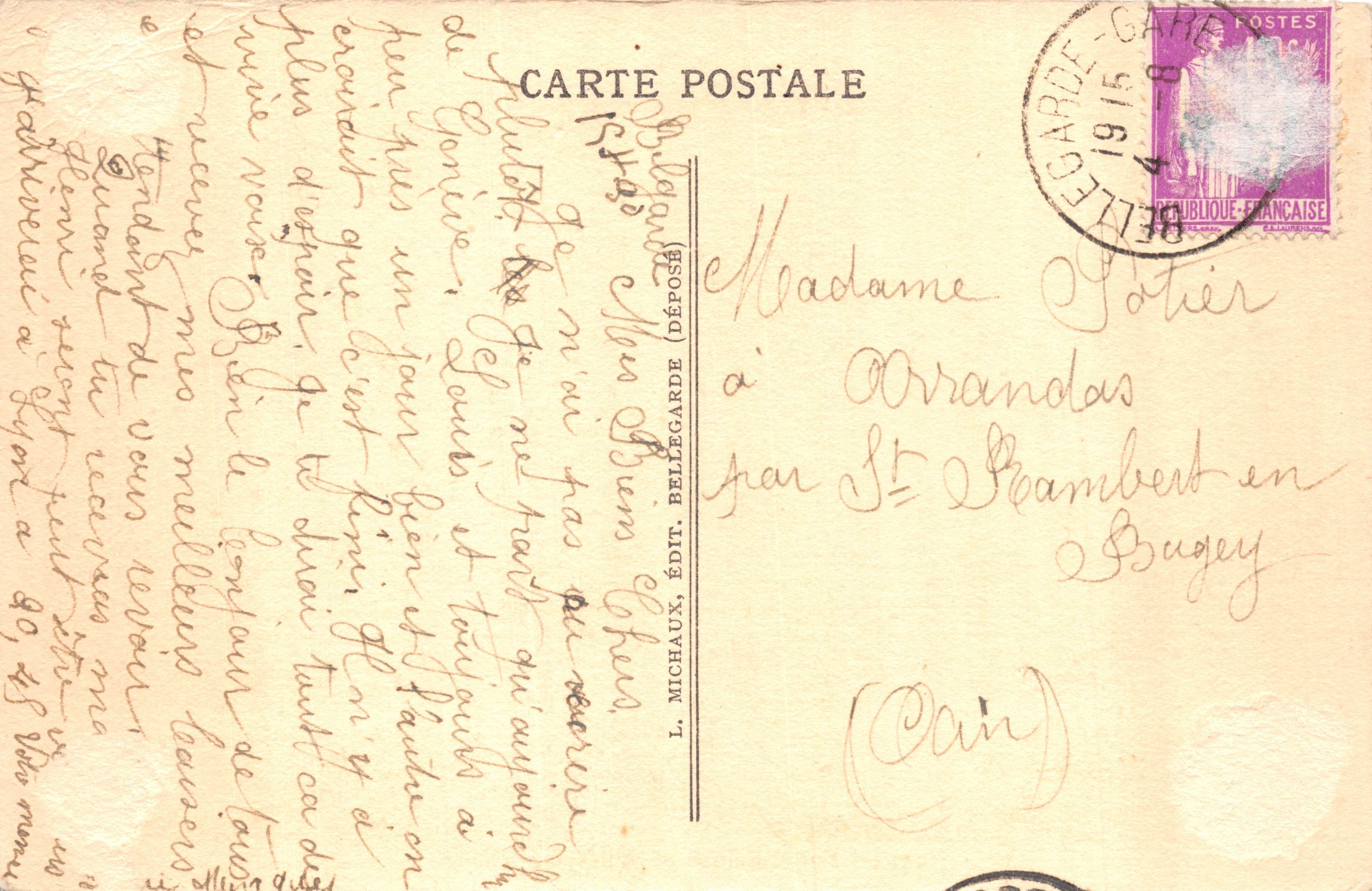 Fort-l'Ecluse en dal van de Rhône — uitzicht van het viaduct en het fort, uitgever L. Michaux, Depot (Depot) nr. 94 — Achterkant