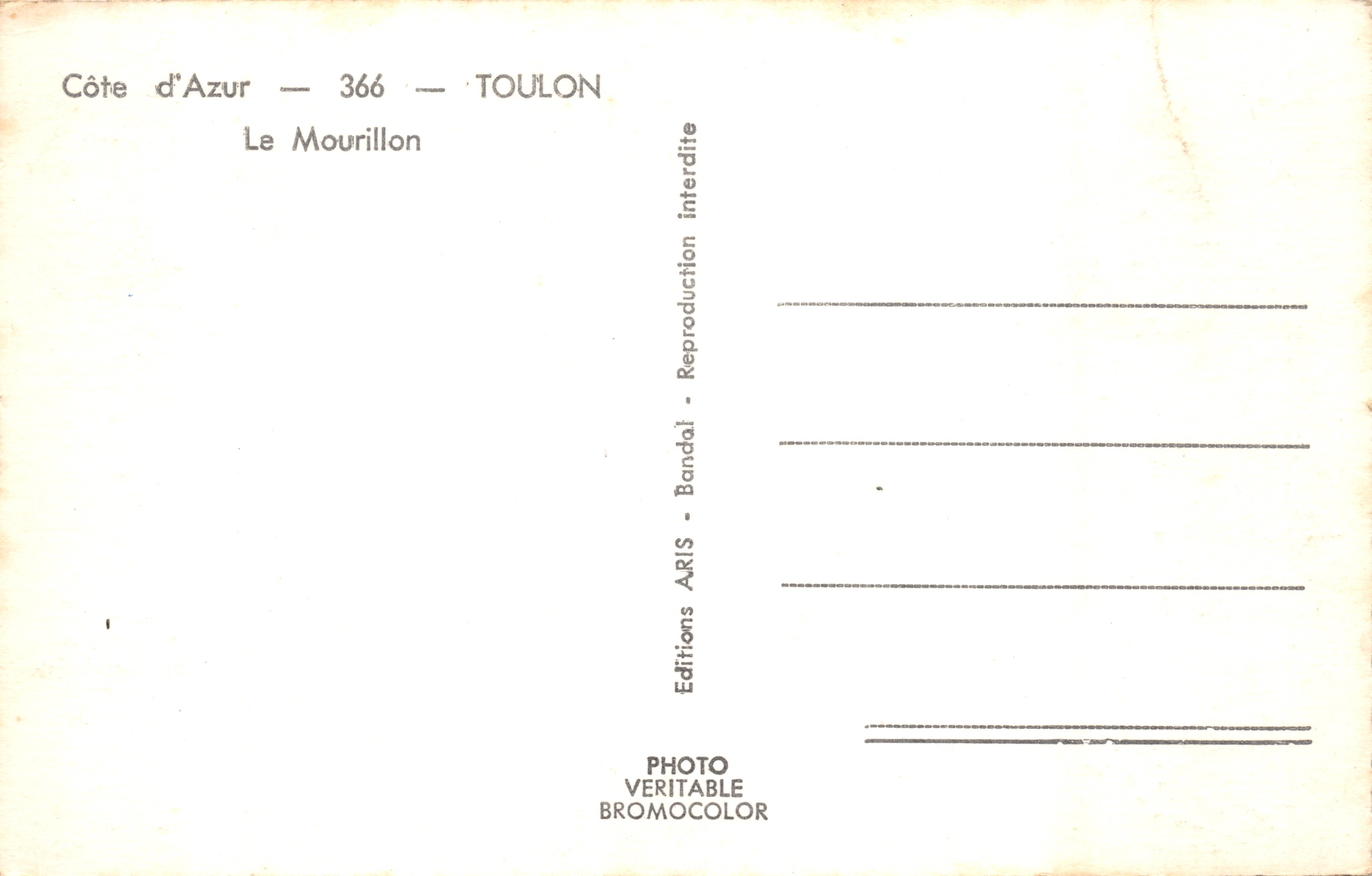 Le Mourillon — vista del porto con palme — Editions ARIS — Verso