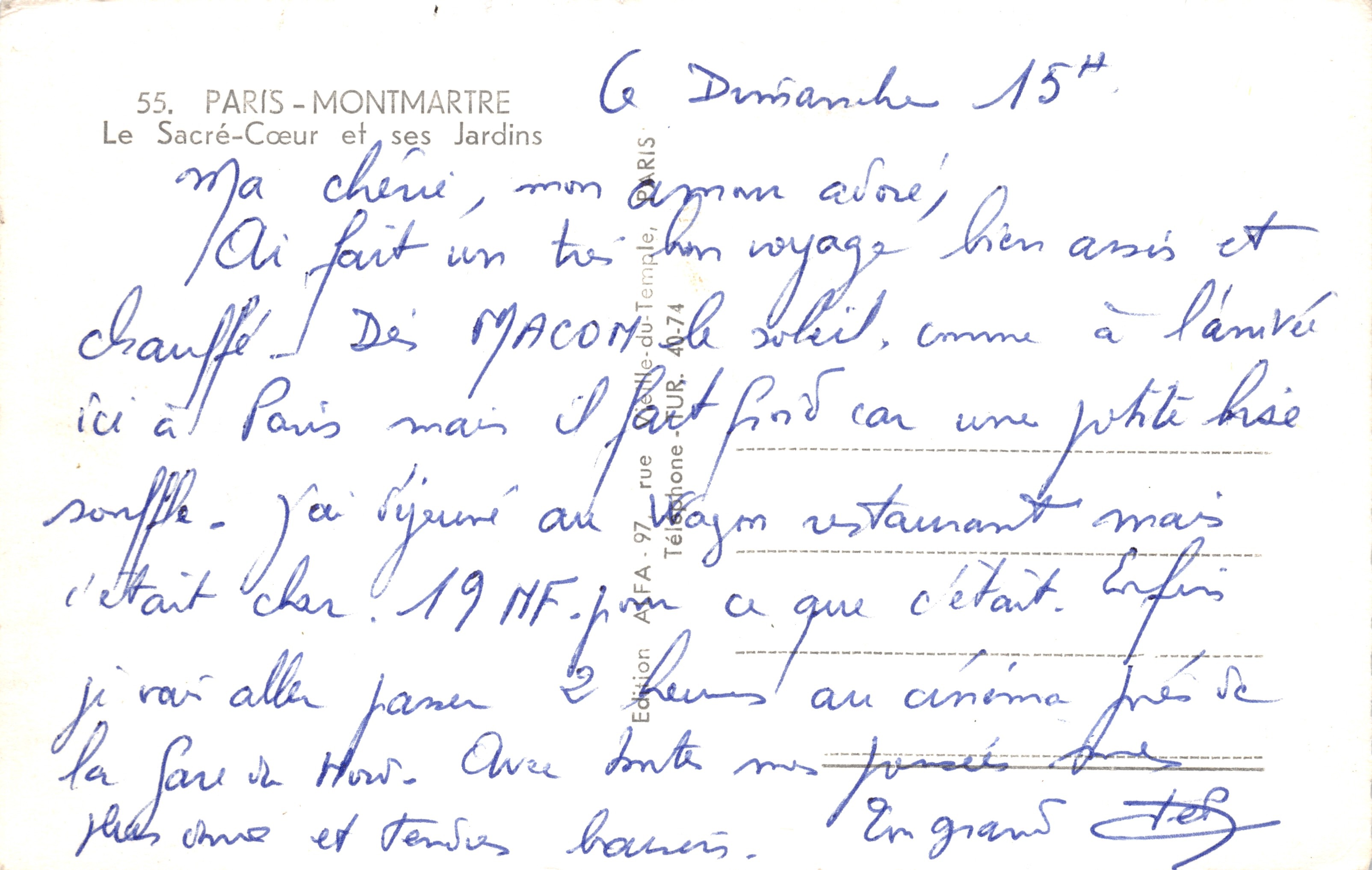 Paris-Montmartre — Vista del Sacré-Cœur y sus Jardines — Edición AFA, n.º 55 — Reverso
