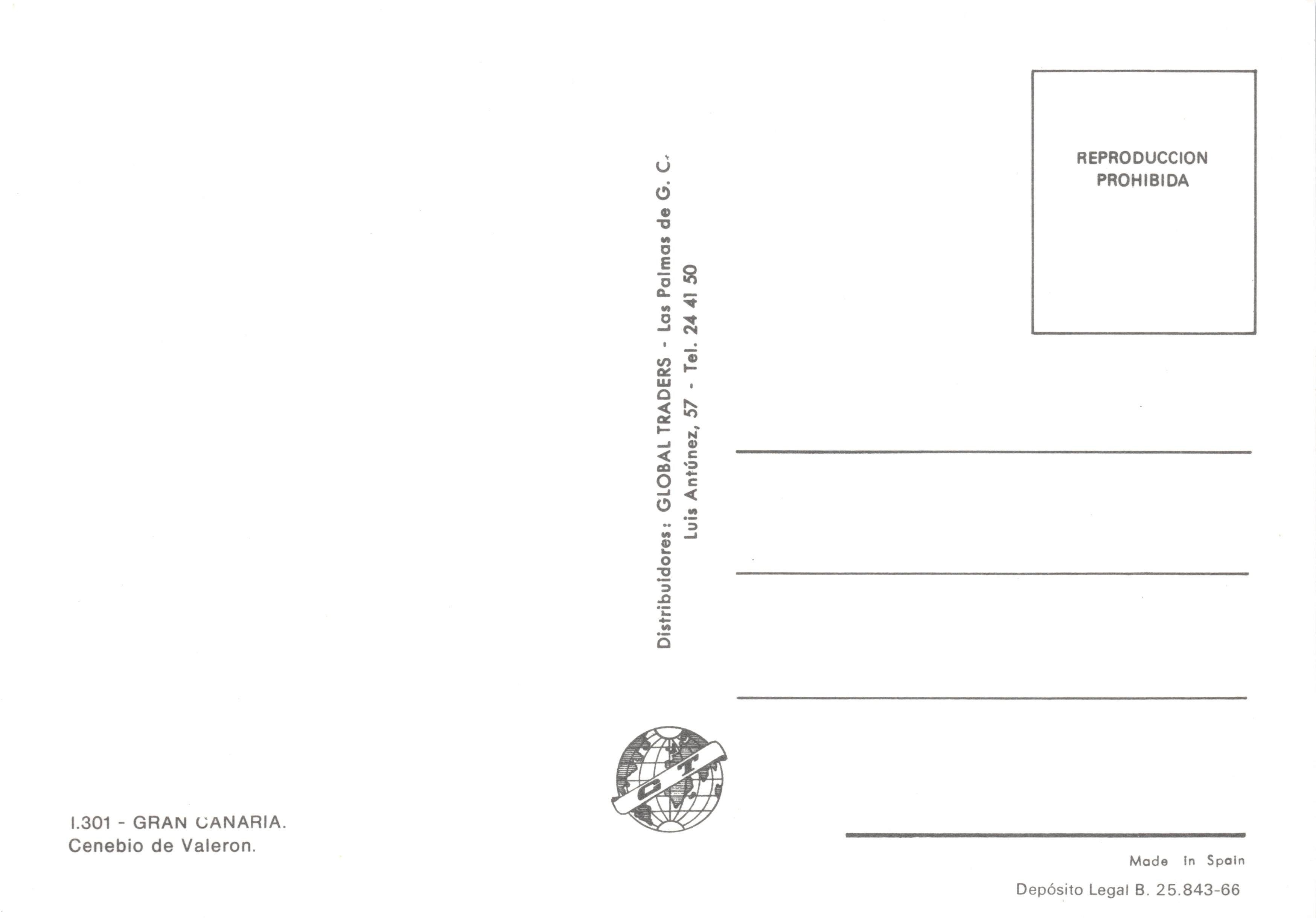 Cenobio de Valerón — grotta con abitazioni scavate nella roccia — editore GLOBAL TRADERS, n. I.301 — Verso