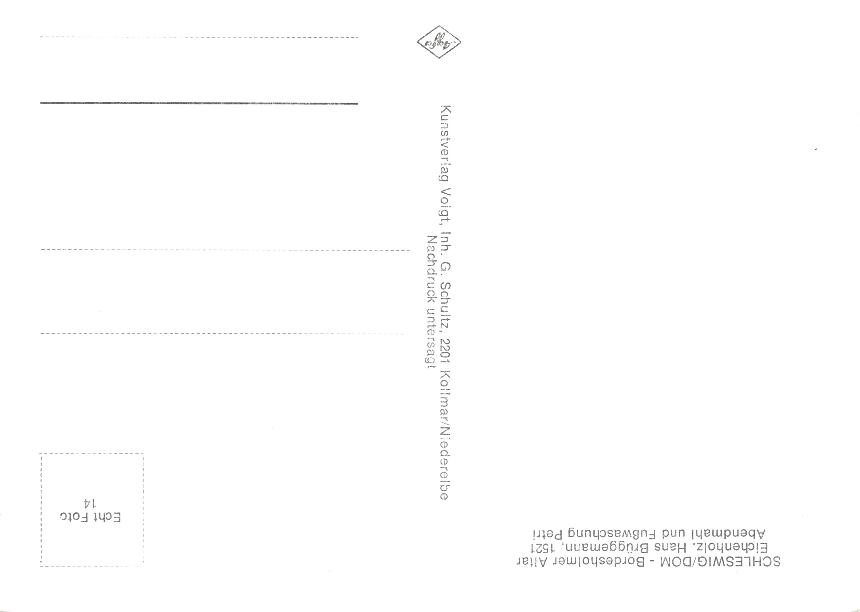 Hans Brüggemann - Eichenholz und Fußwaschung Petri — Kunstverlag Voigt, Inh. G. Schultz, Niederer Fläming — Verso