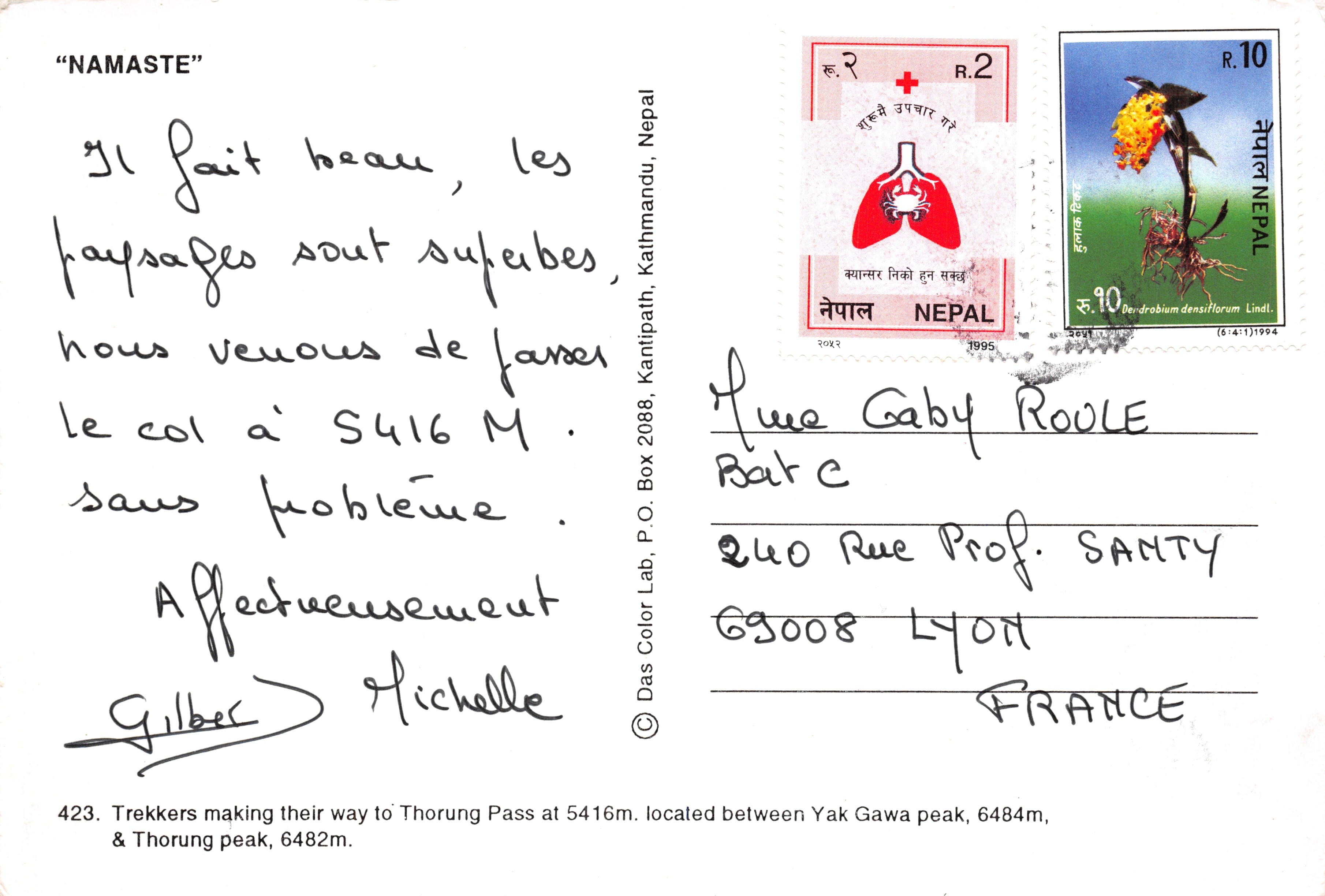 Thorung Pass — widok z pasma między szczytem Yak Gawa a szczytem Thorung, wydawca Das Color Lab — Rewers