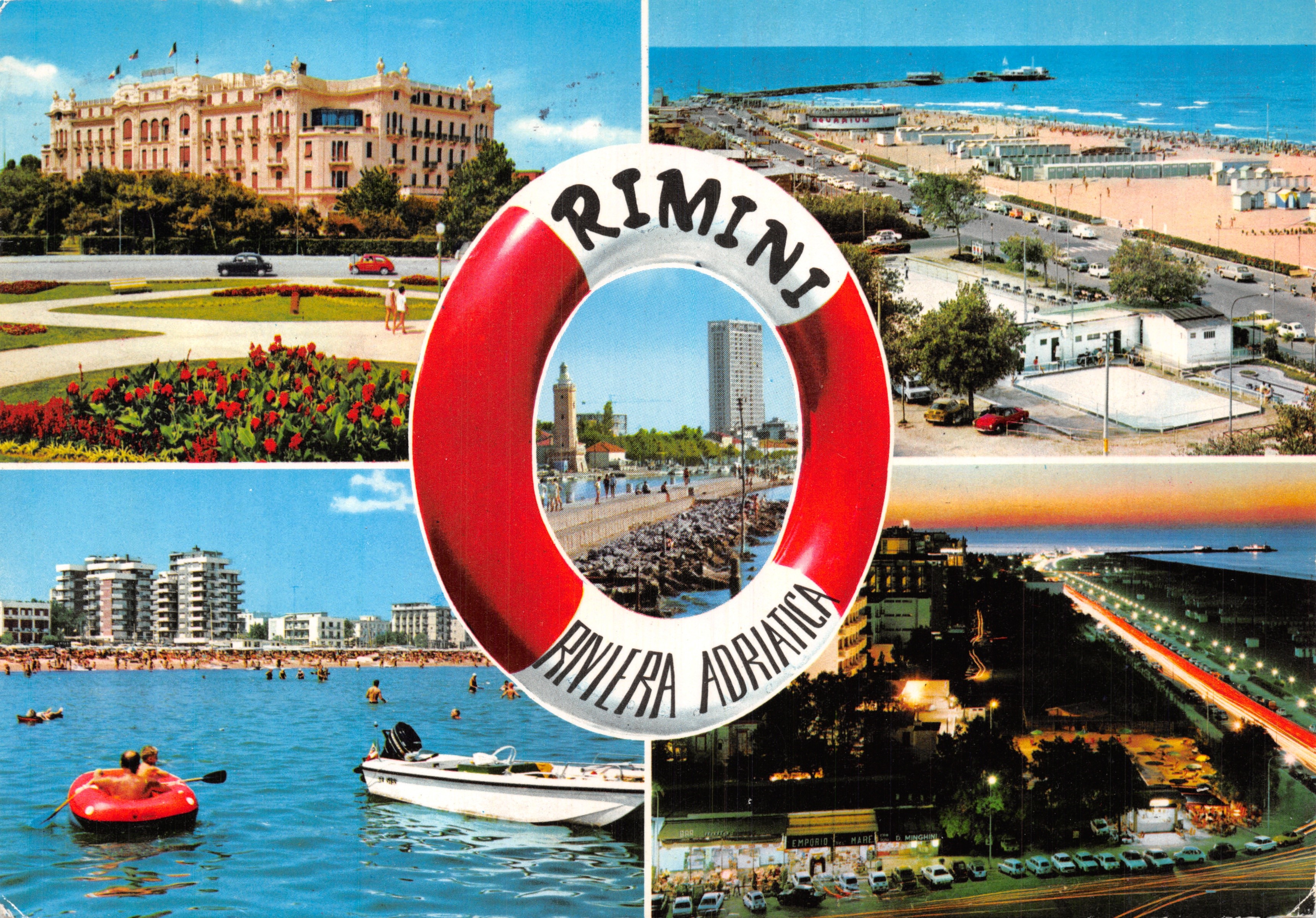 Rimini — vue panoramique avec hôtel, plage, mer et ville — éditeur ROTALFOTO MILANO, n° 4260/f