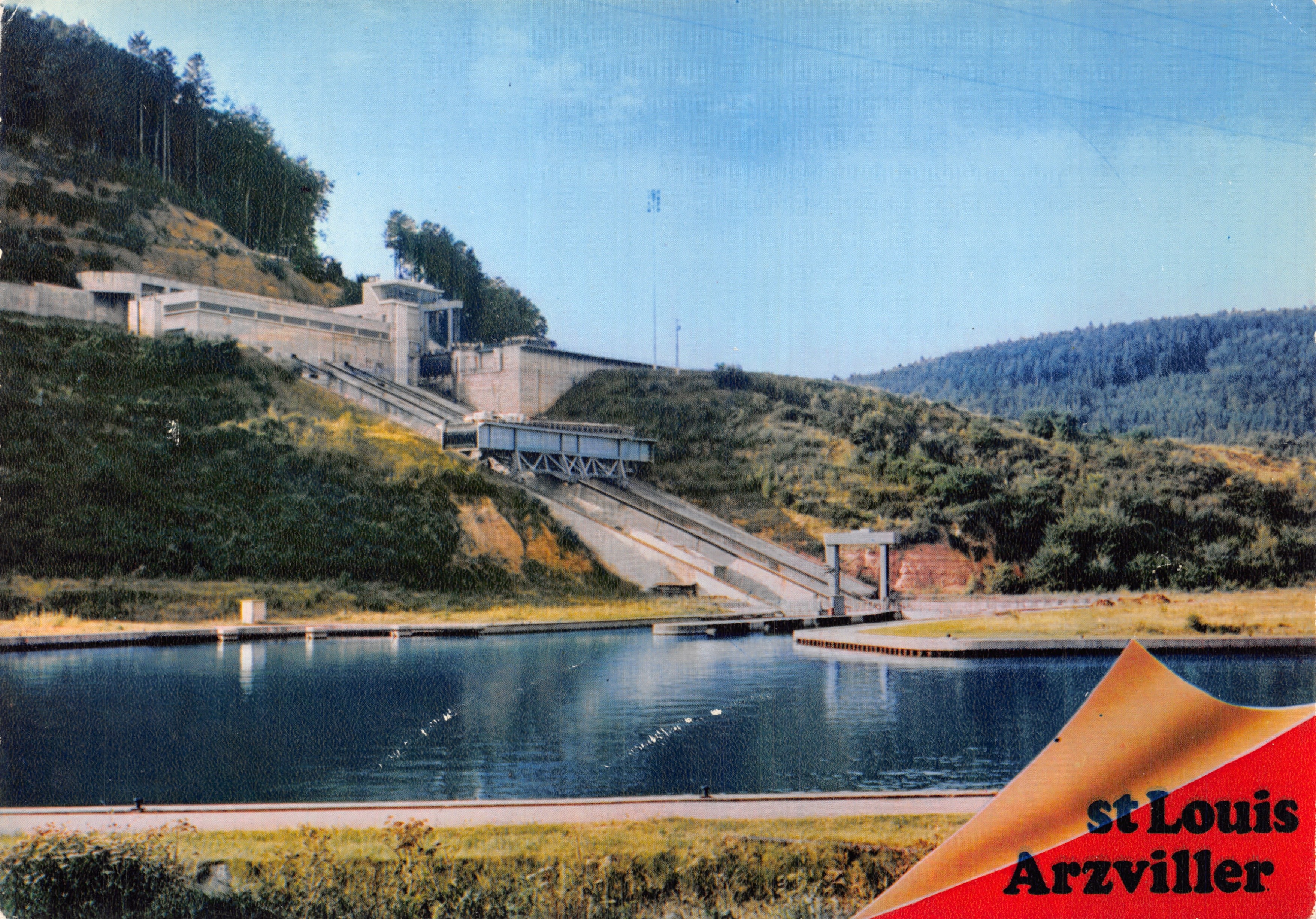 Barrage incliné de St-Louis-Arzviller — vue du plan incliné transversal de la Moselle, éditeur Combiére Imprimeur