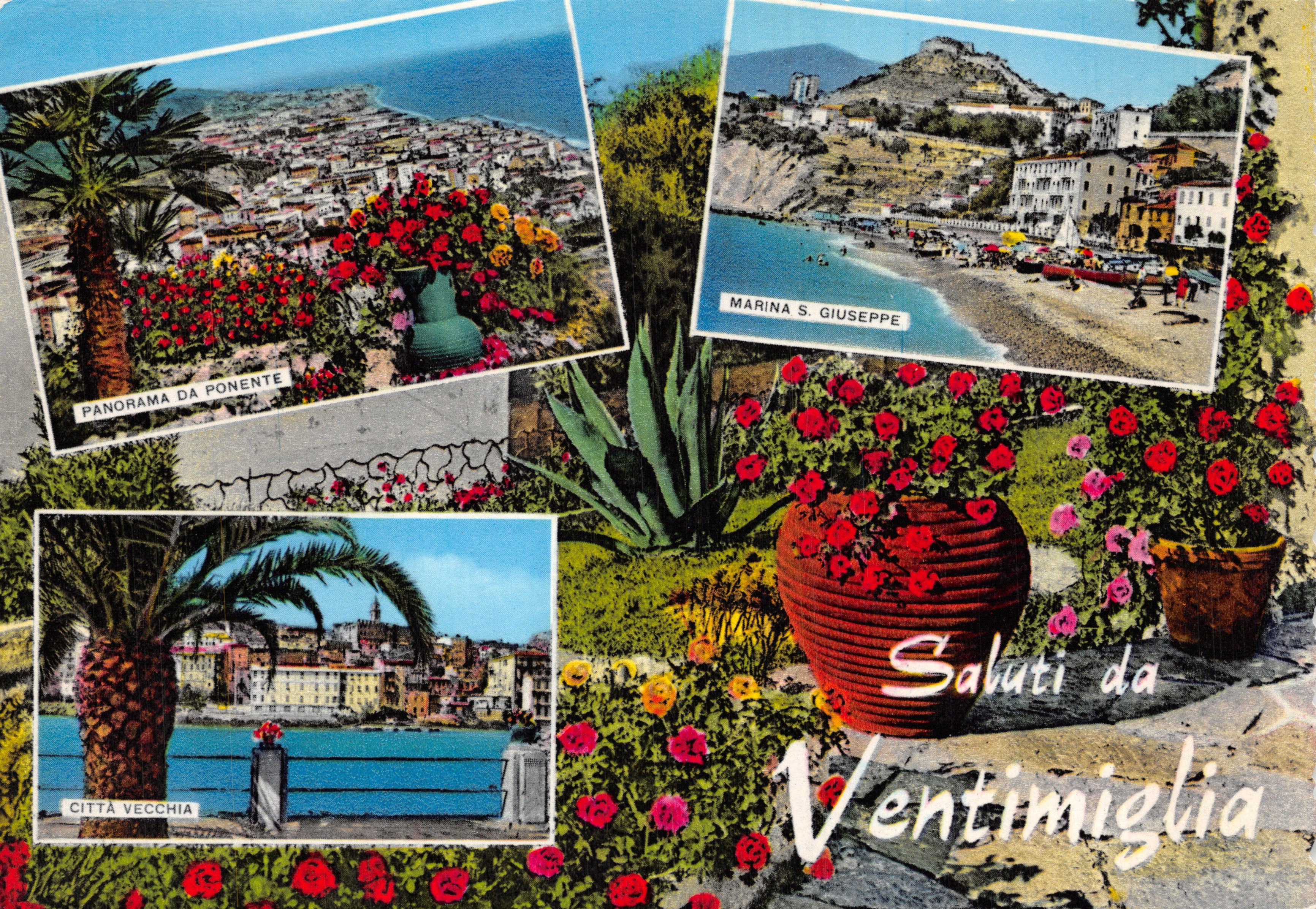 Vista di Ventimiglia — panorami di Città Vecchia, Marina S. Giuseppe e vista di Ponente — editore Ed. Toso