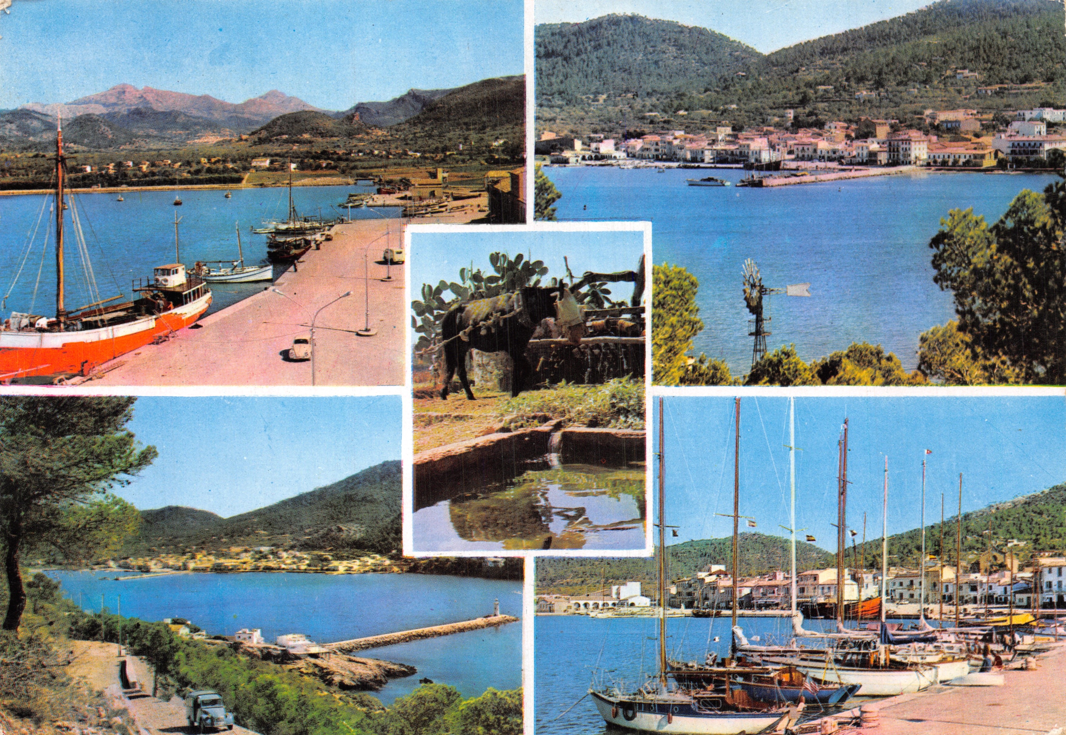 Puerto de Andratx — vista panorámica con barcos, montañas y escultura — editor TALLERES A. ZERKOWITZ