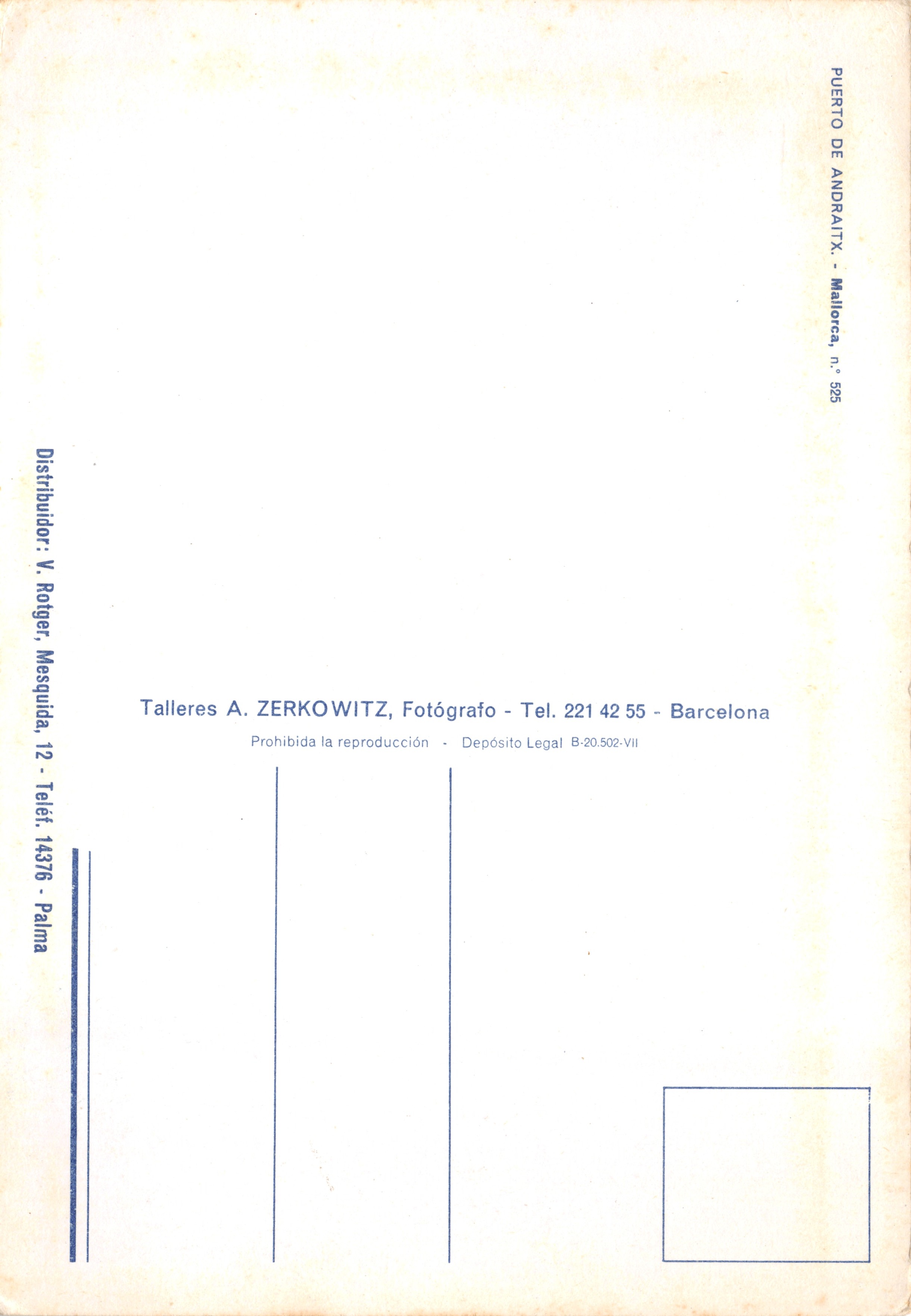 Puerto de Andratx — vista panorámica con barcos, montañas y escultura — editor TALLERES A. ZERKOWITZ — Reverso