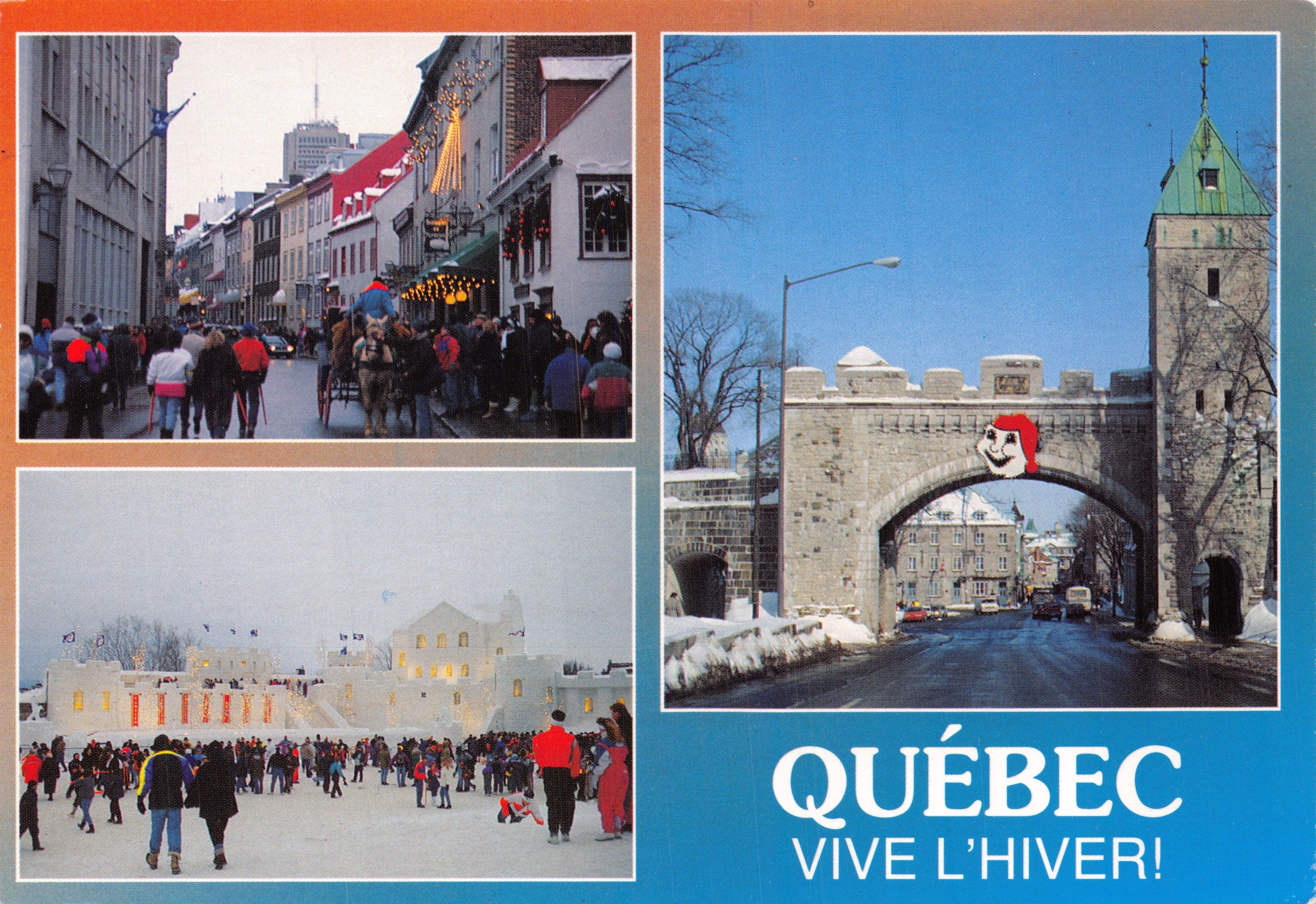 Québec — scène hivernale avec porte Saint-Louis et château de neige — Photos Paul Ricard, éditeur J.C. Ricard, n° #298