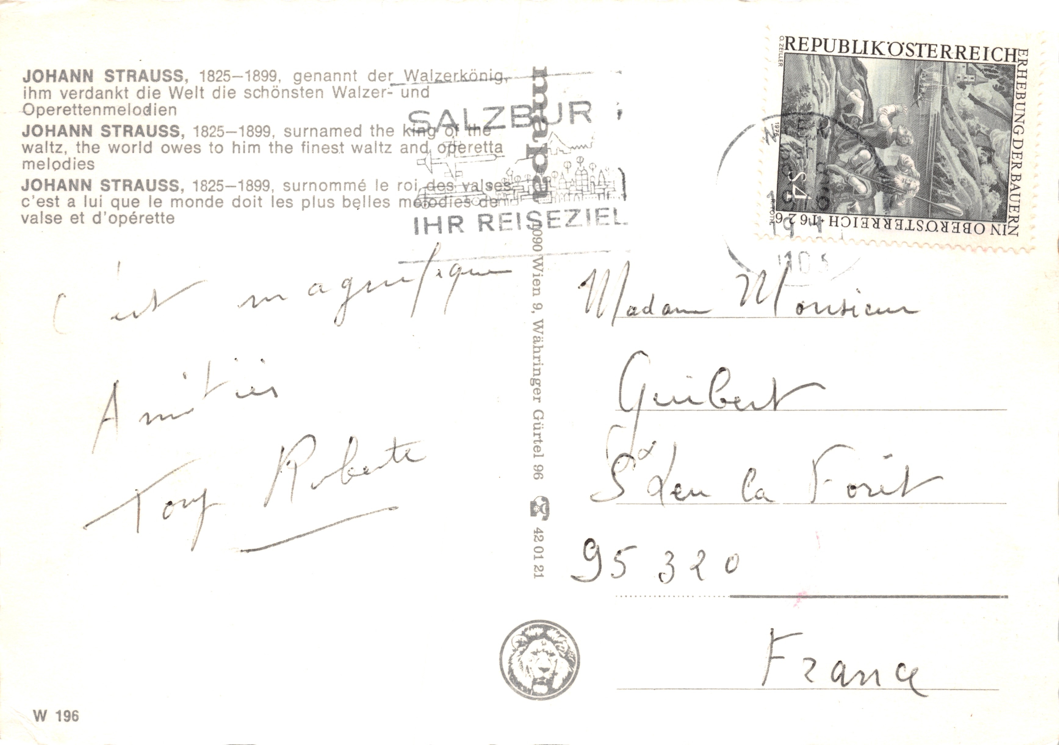 Johann Strauss — In memoriam — uitgever W 196 — Achterkant