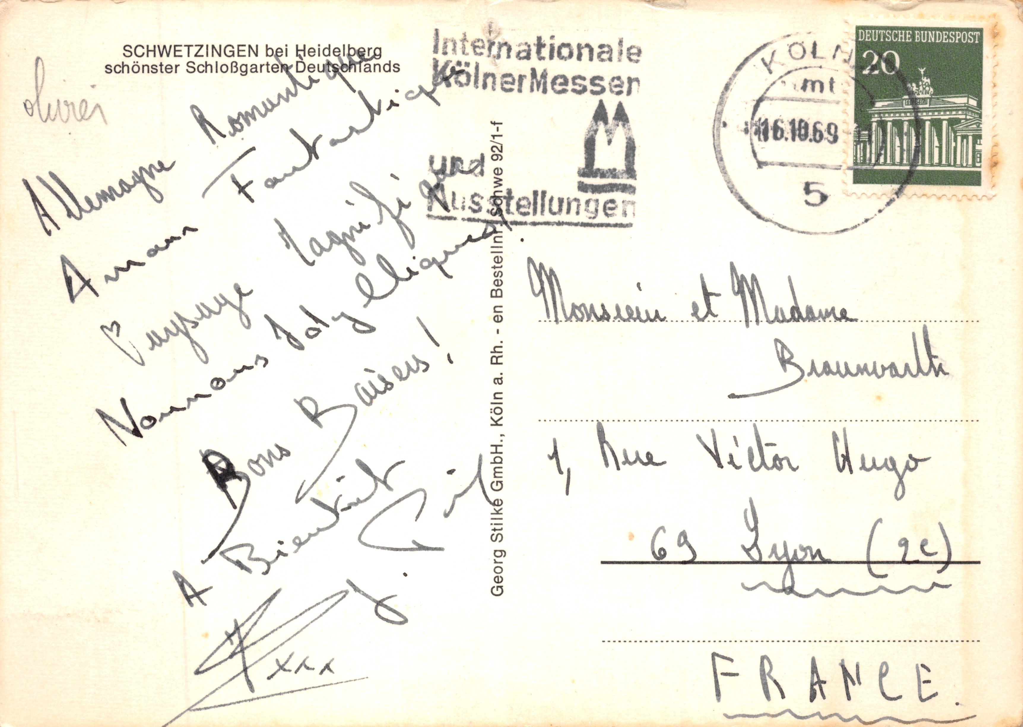 Schwetzingen — Collage of emblematic sites — publisher Georg Stilke GmbH, Köln — Back