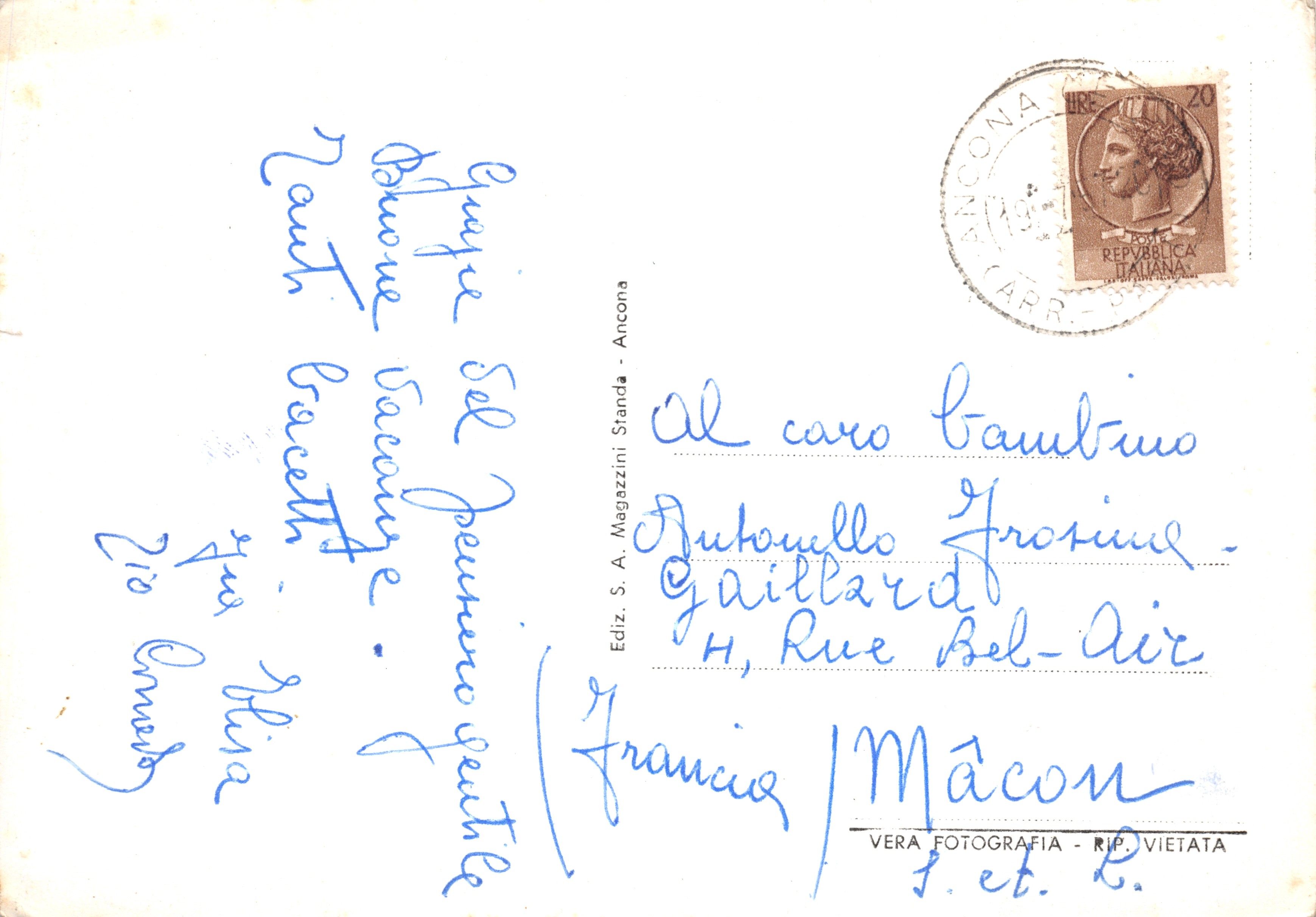 Ancona — Palazzo del Popolo en Palazzo delle Poste e Telegrafi — Ediz. S.A. Magazzini Standa — Achterkant