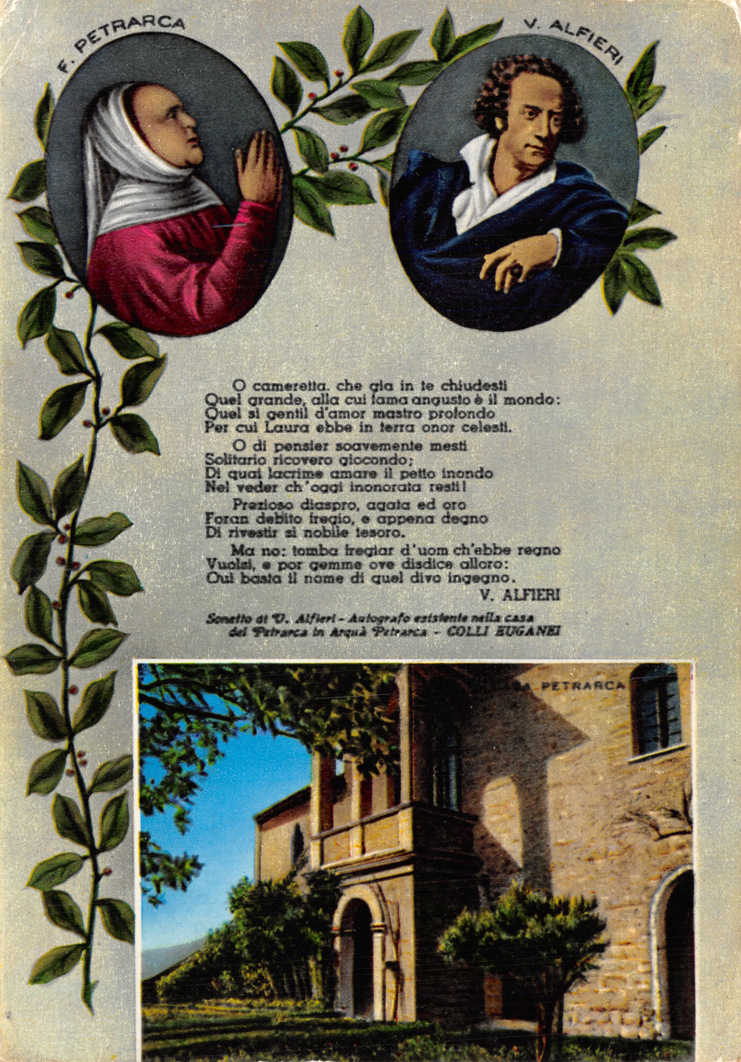 F. Petrarca et V. Alfieri — Sonnet d'Alfieri sur la tombe de Petrarca à Colli Buganèi — éditeur Cartital Facchinelli