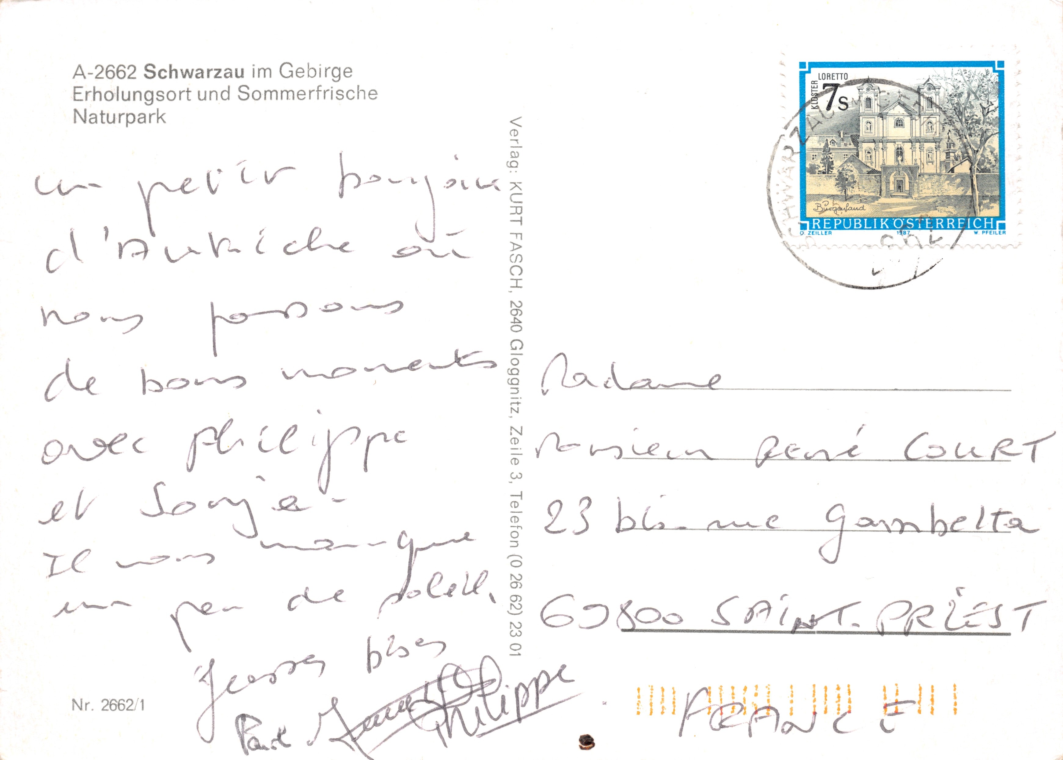 Schwarzaui Gebirge — vue panoramique avec église et lac — éditeur KURT FASCH — Reverso