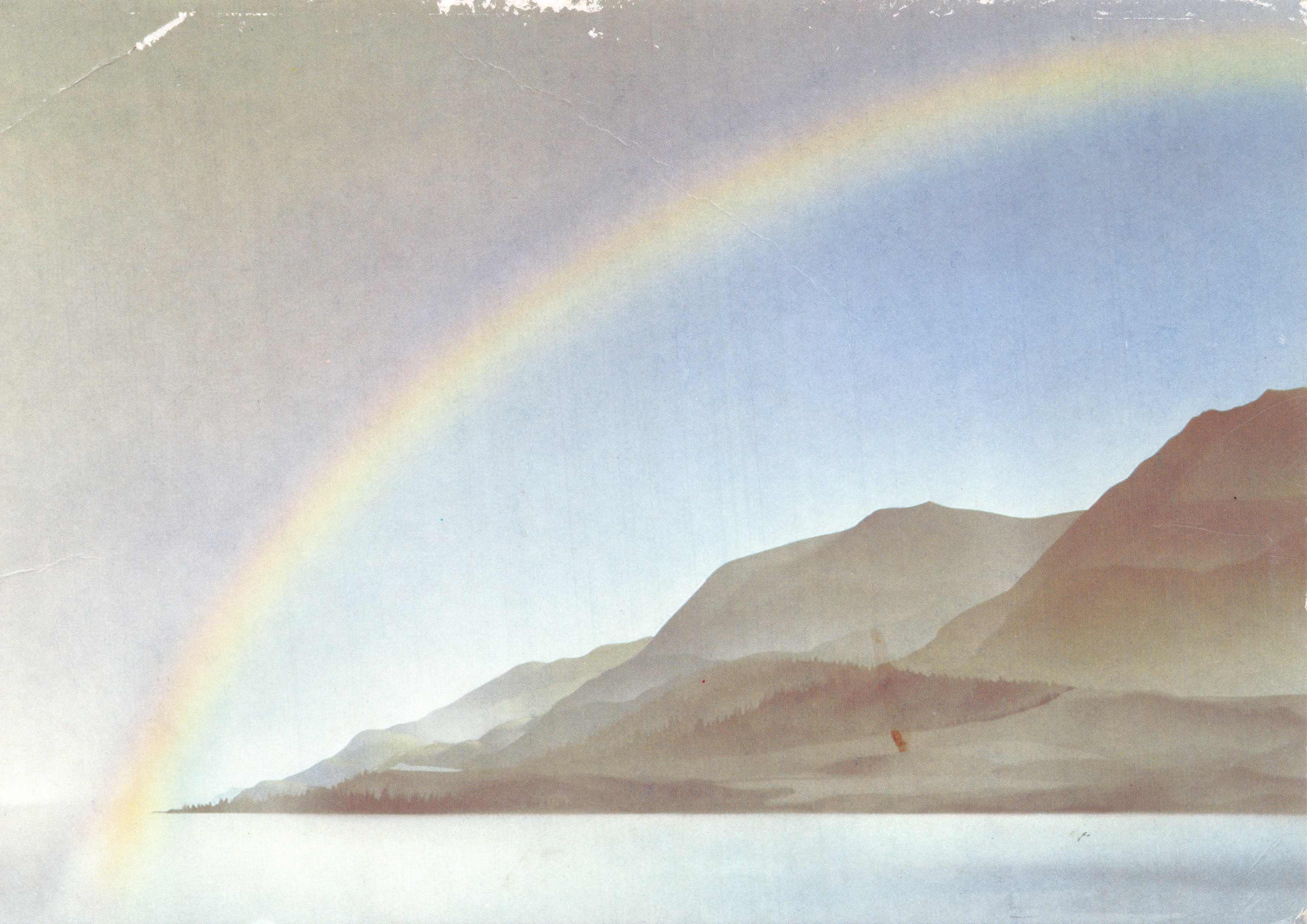 Arcoíris — paisaje montañoso con lago — editor W. Bremme, Alemania Occidental, n.º 09 208